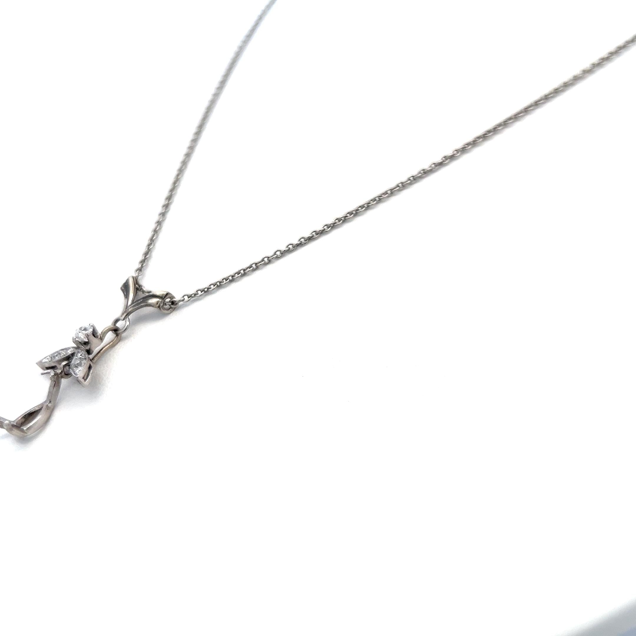 0.25 Carat Old European Cut Diamond 14K White Gold/Platinum Pendant Necklace