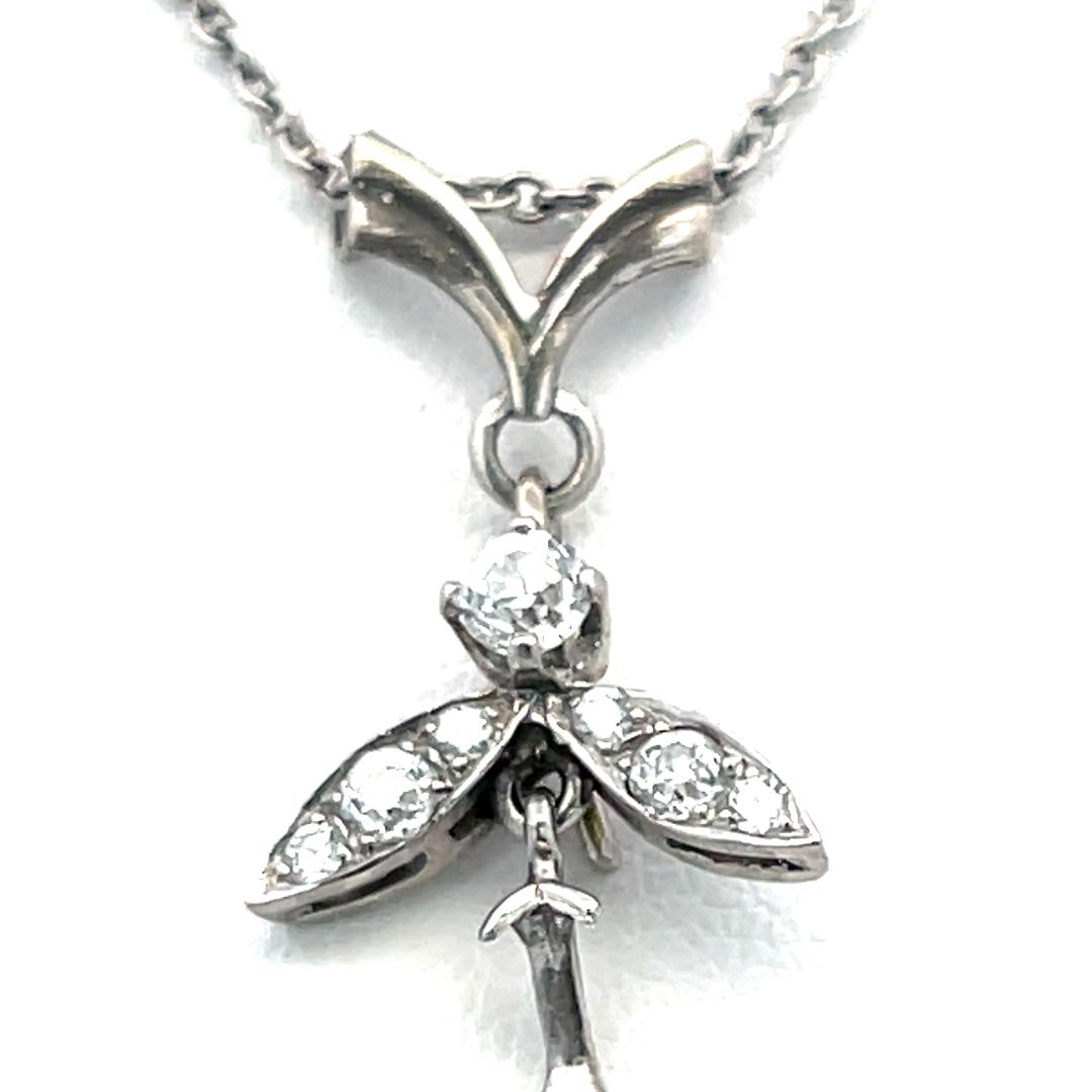 0.25 Carat Old European Cut Diamond 14K White Gold/Platinum Pendant Necklace