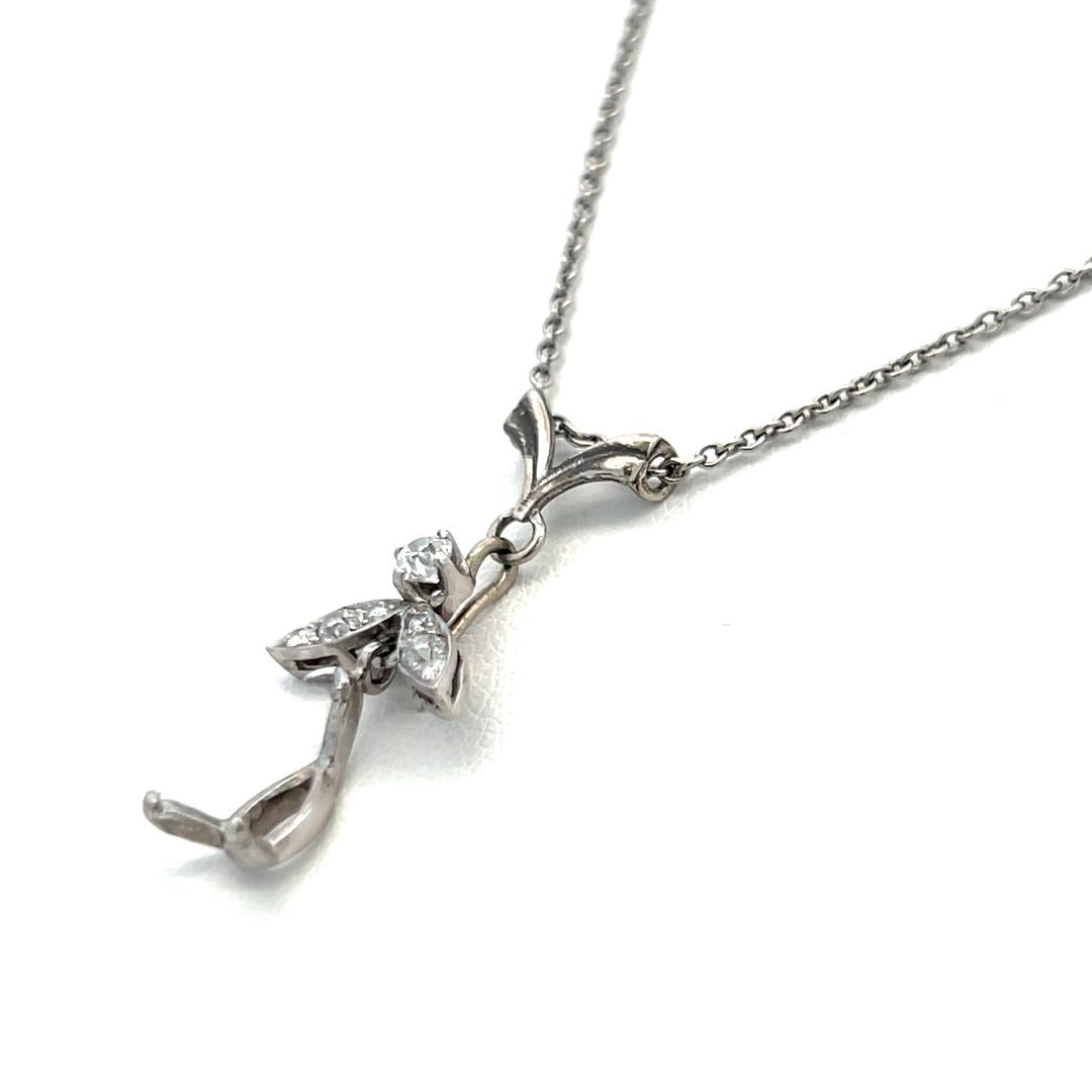 0.25 Carat Old European Cut Diamond 14K White Gold/Platinum Pendant Necklace