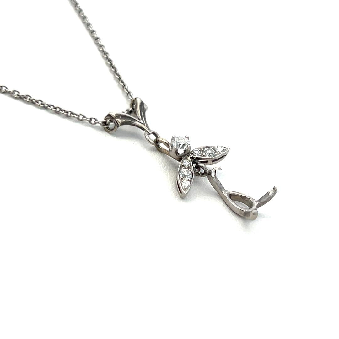 0.25 Carat Old European Cut Diamond 14K White Gold/Platinum Pendant Necklace