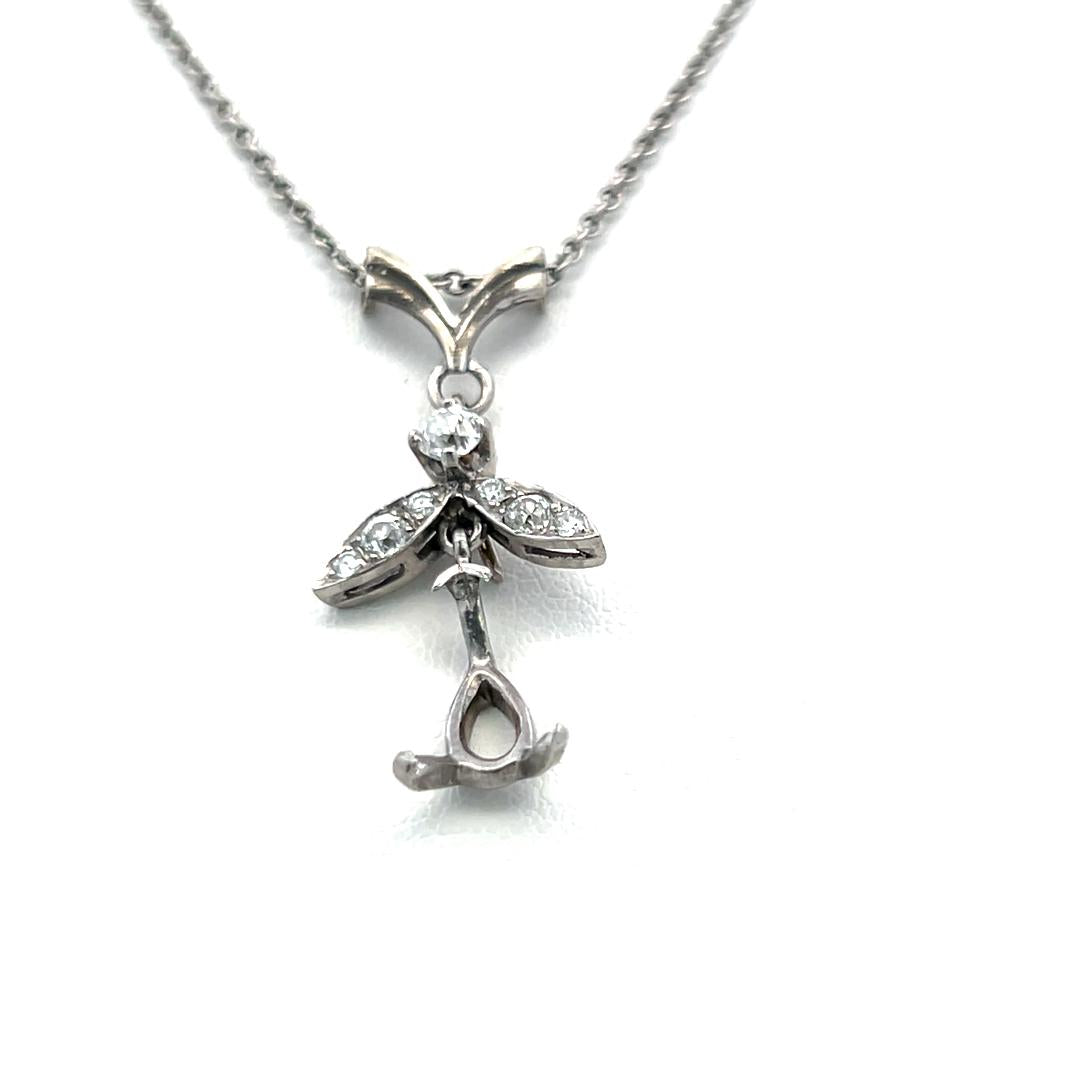 0.25 Carat Old European Cut Diamond 14K White Gold/Platinum Pendant Necklace