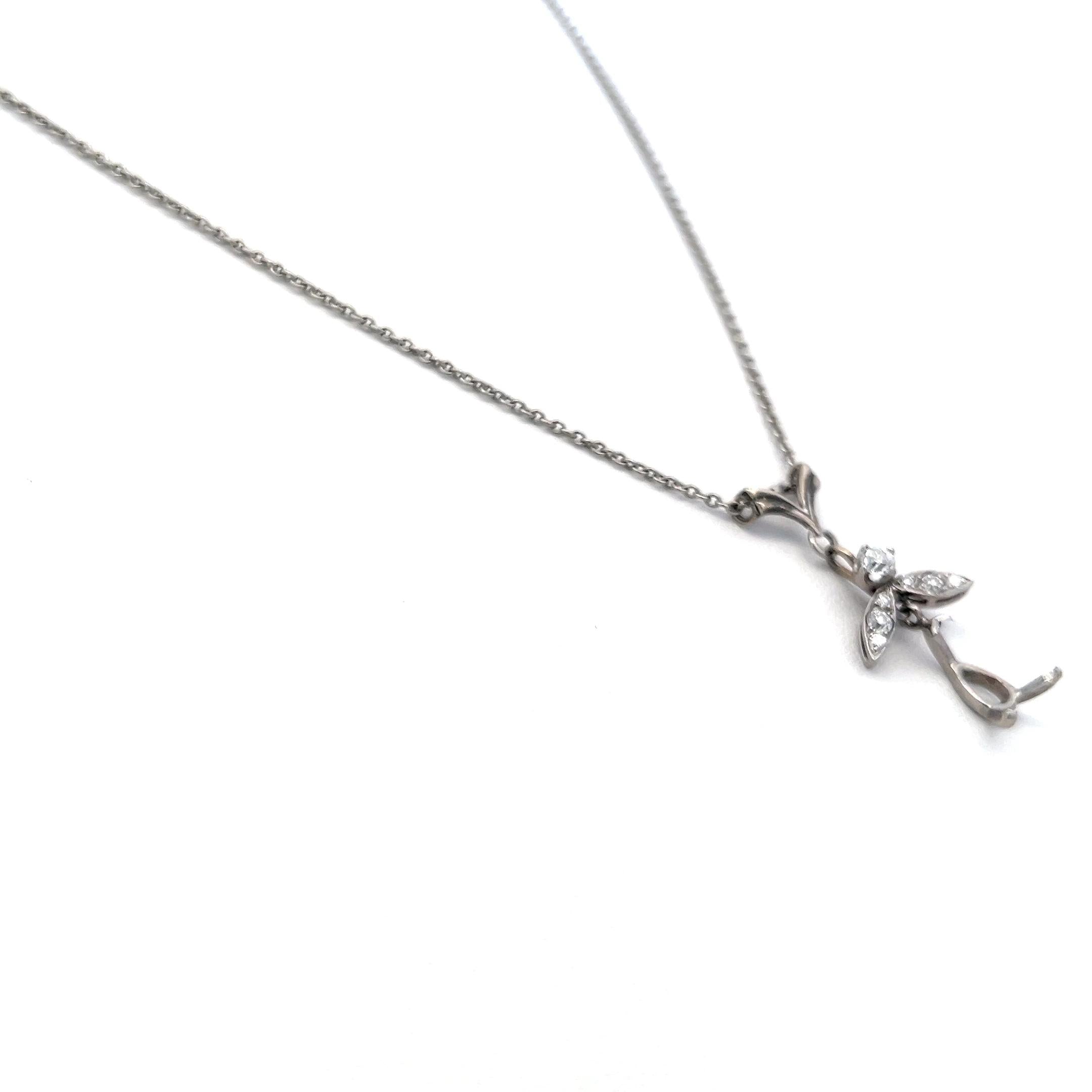 0.25 Carat Old European Cut Diamond 14K White Gold/Platinum Pendant Necklace