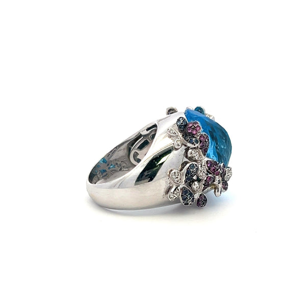 18.9-12.9MM Topaz 0.45 Carat Sapphire 0.10 Carat Diamond 18K WG Cocktail Ring