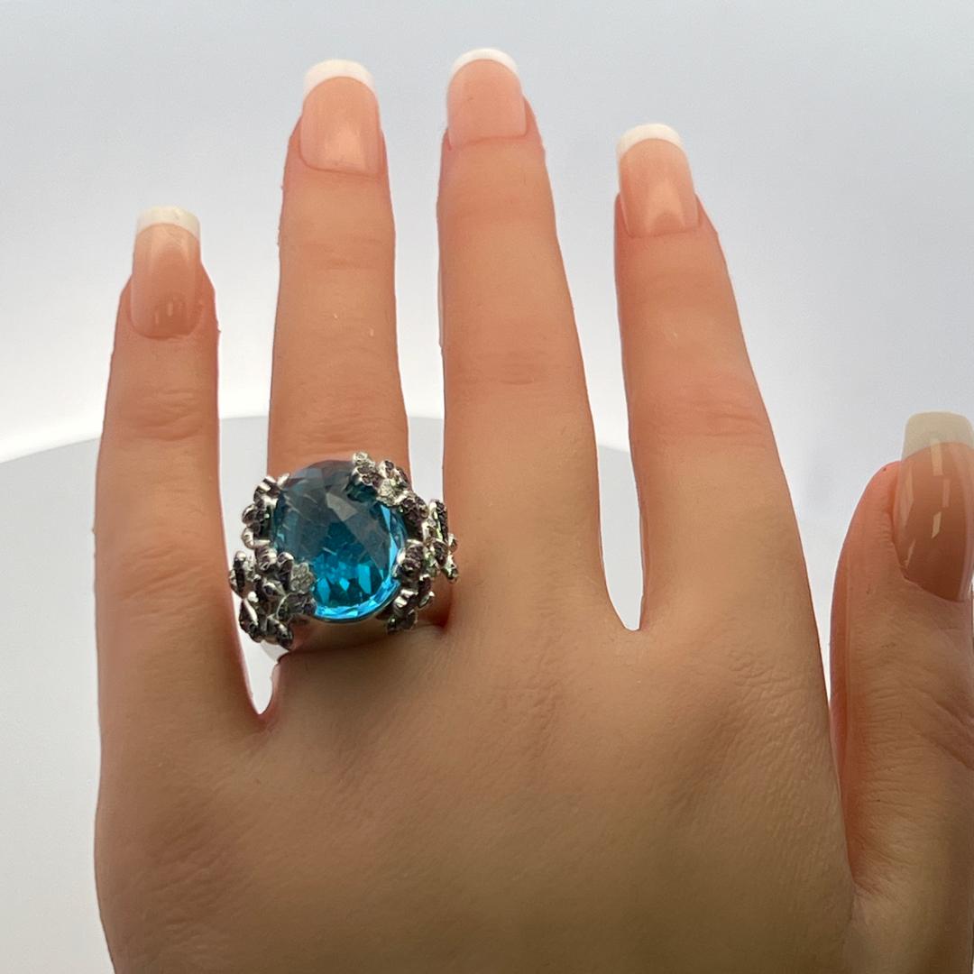18.9-12.9MM Topaz 0.45 Carat Sapphire 0.10 Carat Diamond 18K WG Cocktail Ring