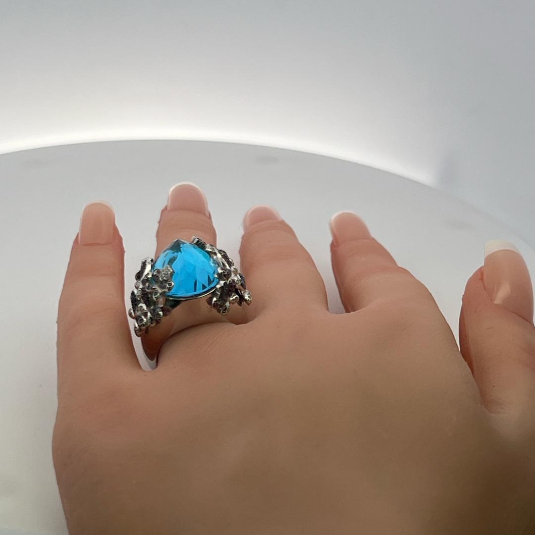 18.9-12.9MM Topaz 0.45 Carat Sapphire 0.10 Carat Diamond 18K WG Cocktail Ring