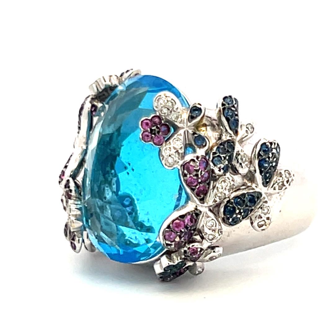 18.9-12.9MM Topaz 0.45 Carat Sapphire 0.10 Carat Diamond 18K WG Cocktail Ring