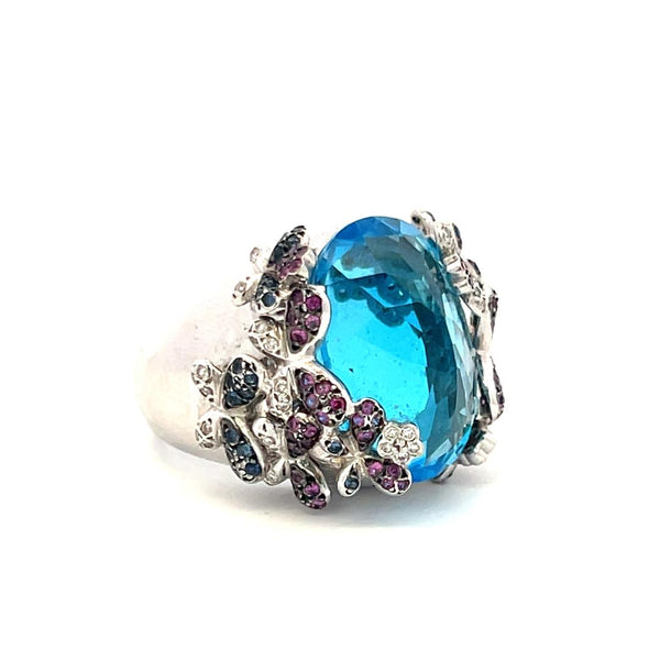 18.9-12.9MM Topaz 0.45 Carat Sapphire 0.10 Carat Diamond 18K WG Cocktail Ring