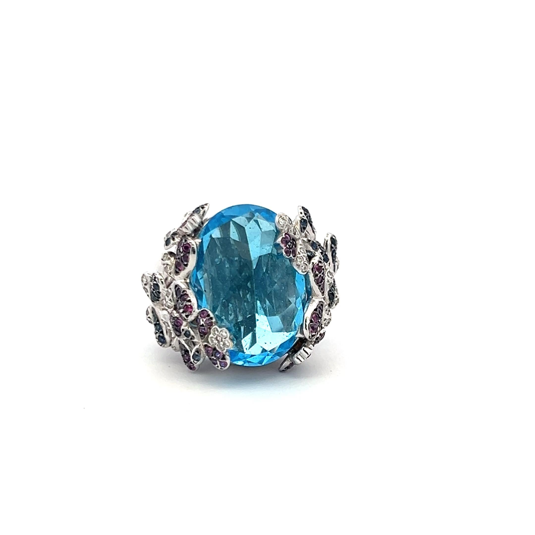 18.9-12.9MM Topaz 0.45 Carat Sapphire 0.10 Carat Diamond 18K WG Cocktail Ring