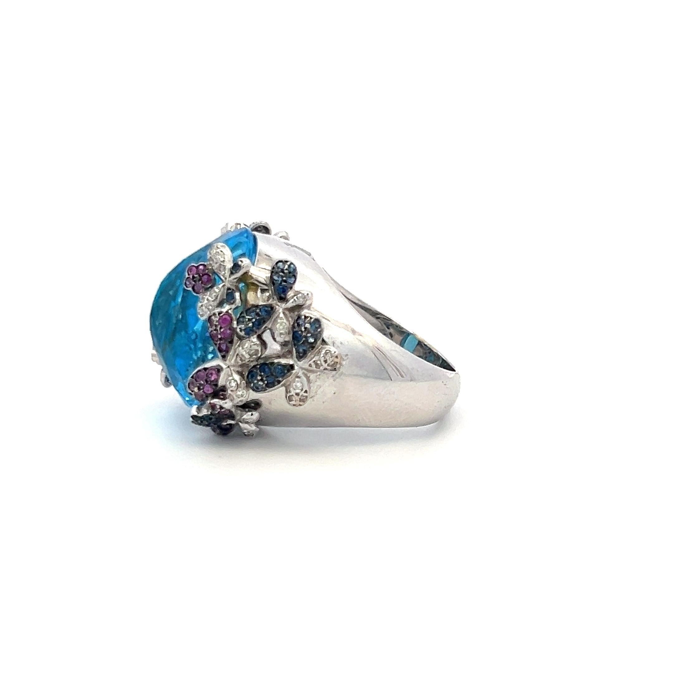 18.9-12.9MM Topaz 0.45 Carat Sapphire 0.10 Carat Diamond 18K WG Cocktail Ring