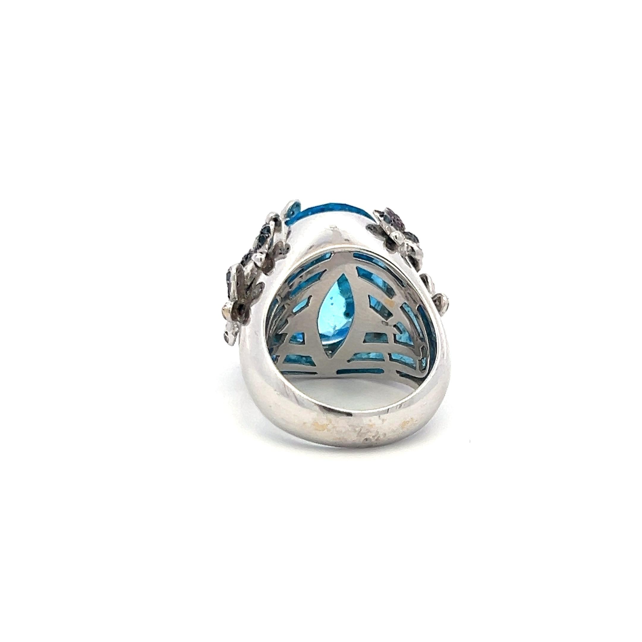 18.9-12.9MM Topaz 0.45 Carat Sapphire 0.10 Carat Diamond 18K WG Cocktail Ring