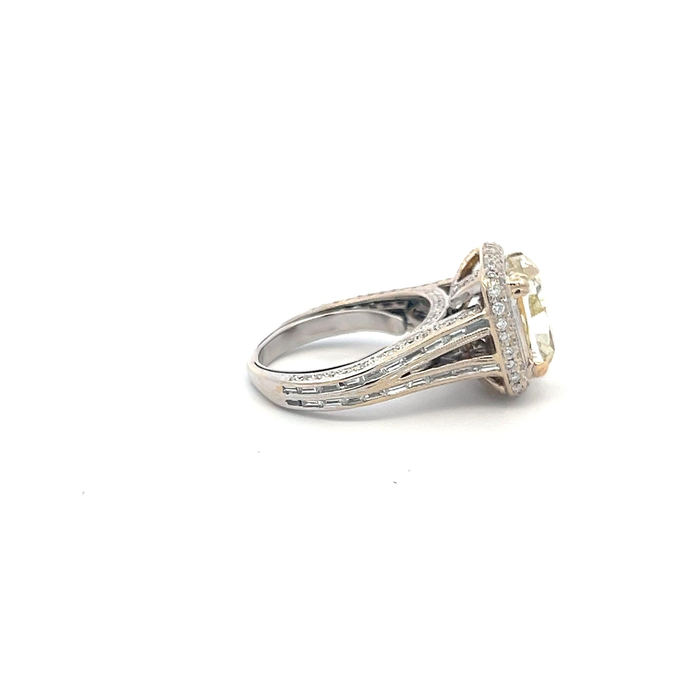 6.08 Carat Cushion Brilliant Fancy Yellow Diamond 18K Gold Engagement Ring