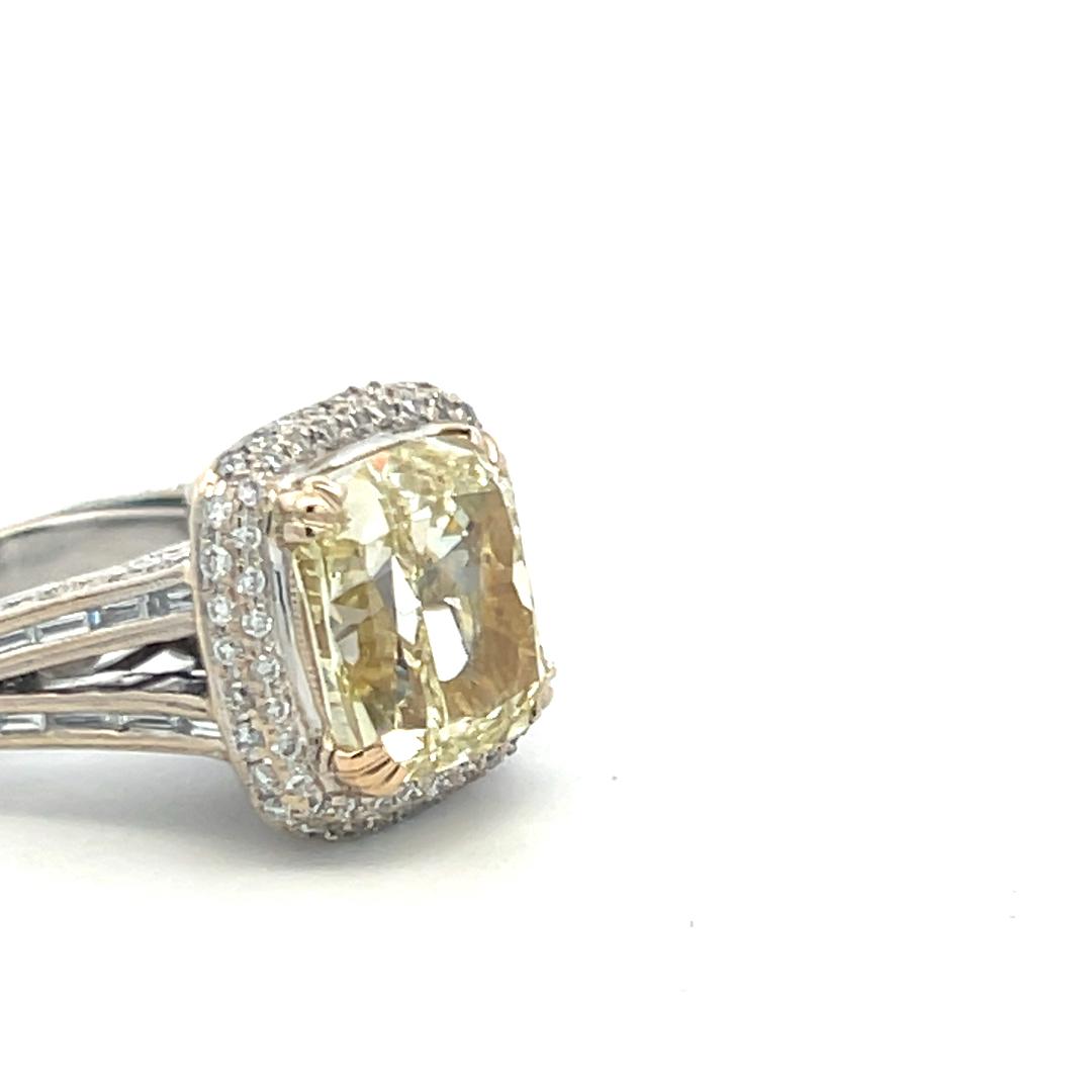 6.08 Carat Cushion Brilliant Fancy Yellow Diamond 18K Gold Engagement Ring