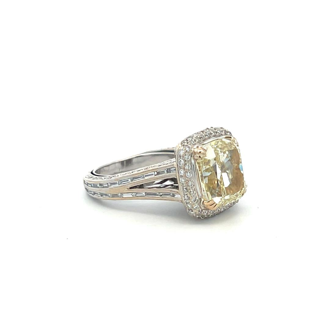 6.08 Carat Cushion Brilliant Fancy Yellow Diamond 18K Gold Engagement Ring