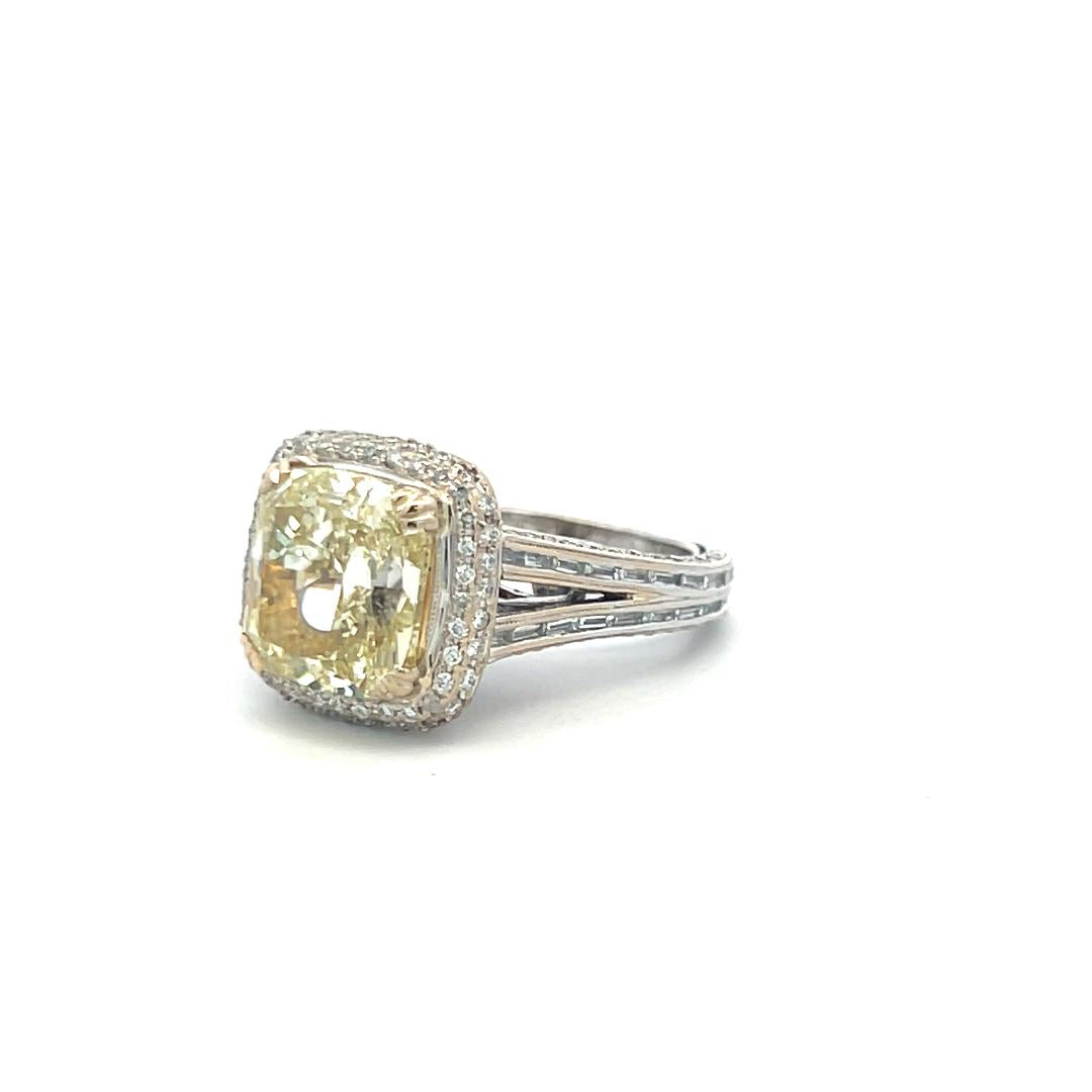 6.08 Carat Cushion Brilliant Fancy Yellow Diamond 18K Gold Engagement Ring