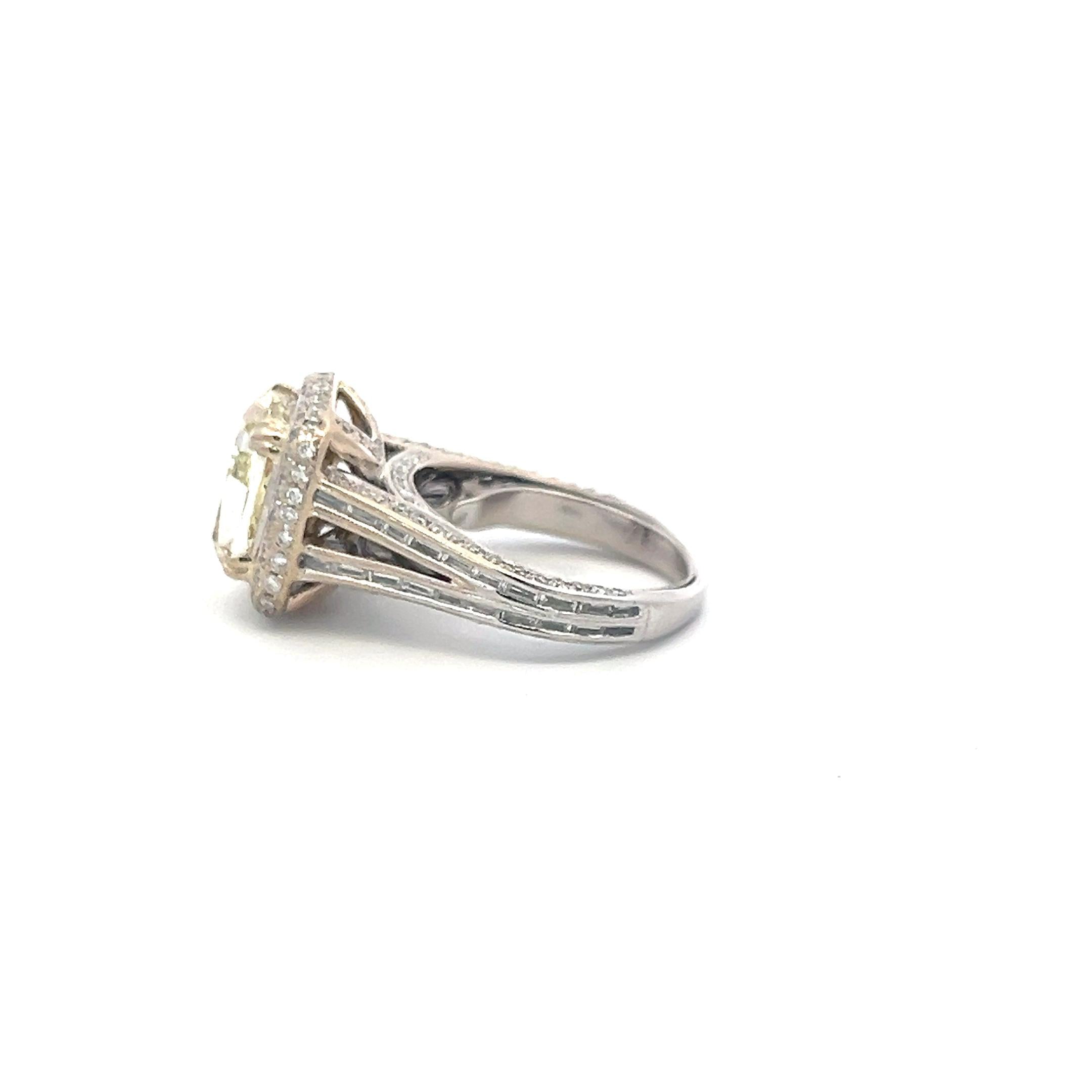 6.08 Carat Cushion Brilliant Fancy Yellow Diamond 18K Gold Engagement Ring