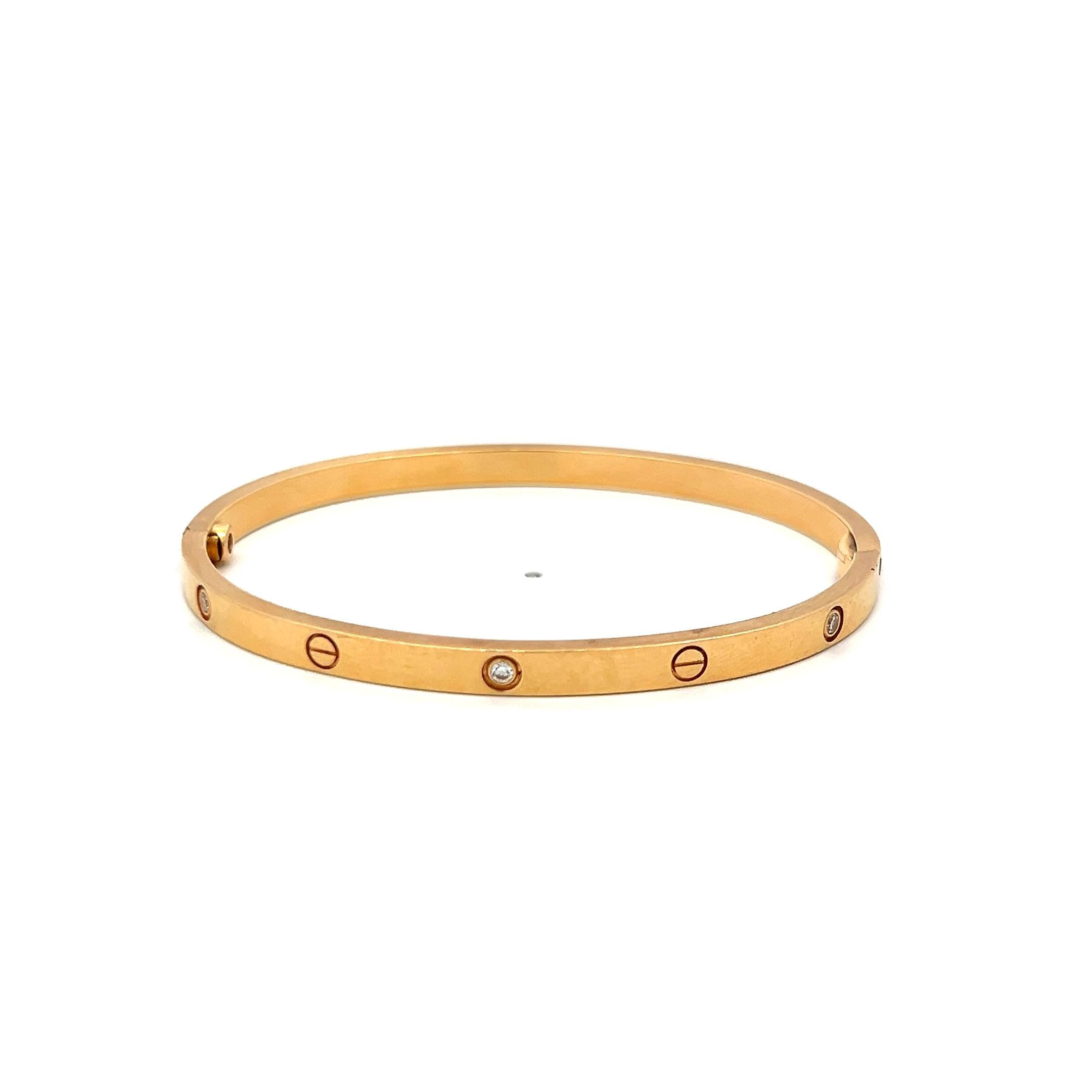Cartier 0.15 Carat Round Diamond 18K Yellow Gold Love Bracelet Size 16