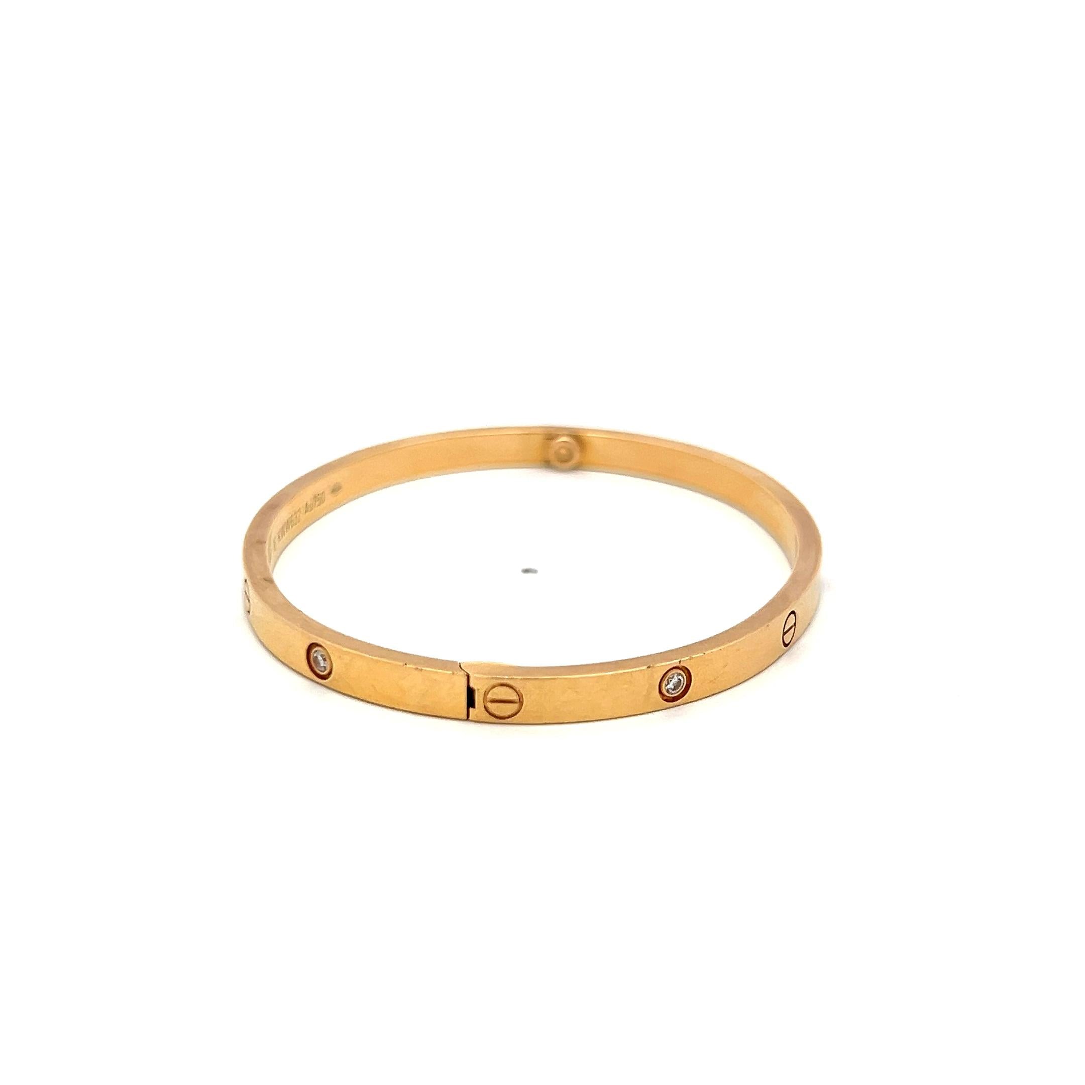 Cartier 0.15 Carat Round Diamond 18K Yellow Gold Love Bracelet Size 16