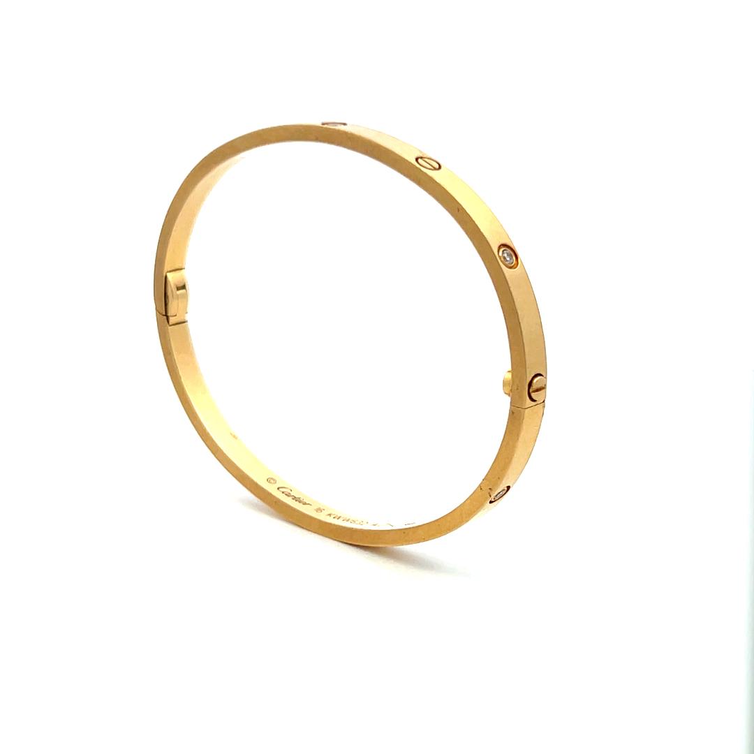 Cartier 0.15 Carat Round Diamond 18K Yellow Gold Love Bracelet Size 16
