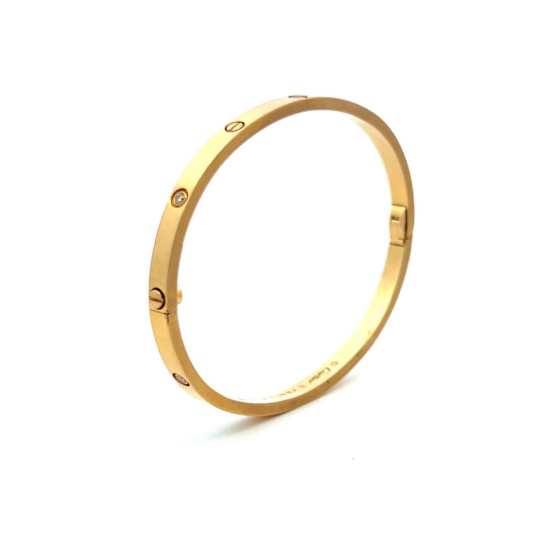 Cartier 0.15 Carat Round Diamond 18K Yellow Gold Love Bracelet Size 16