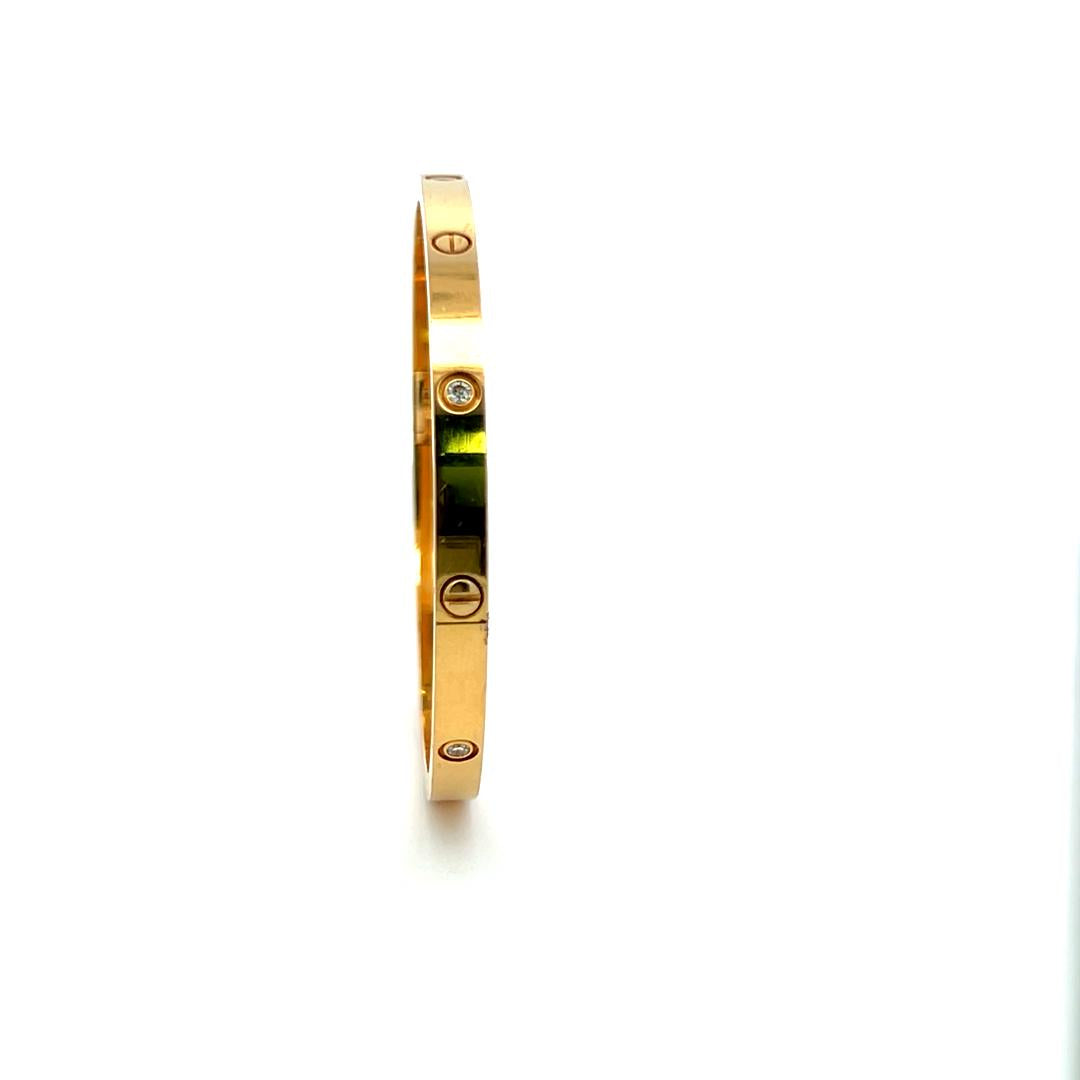 Cartier 0.15 Carat Round Diamond 18K Yellow Gold Love Bracelet Size 16
