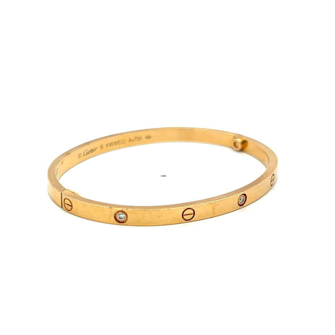 Cartier 0.15 Carat Round Diamond 18K Yellow Gold Love Bracelet Size 16