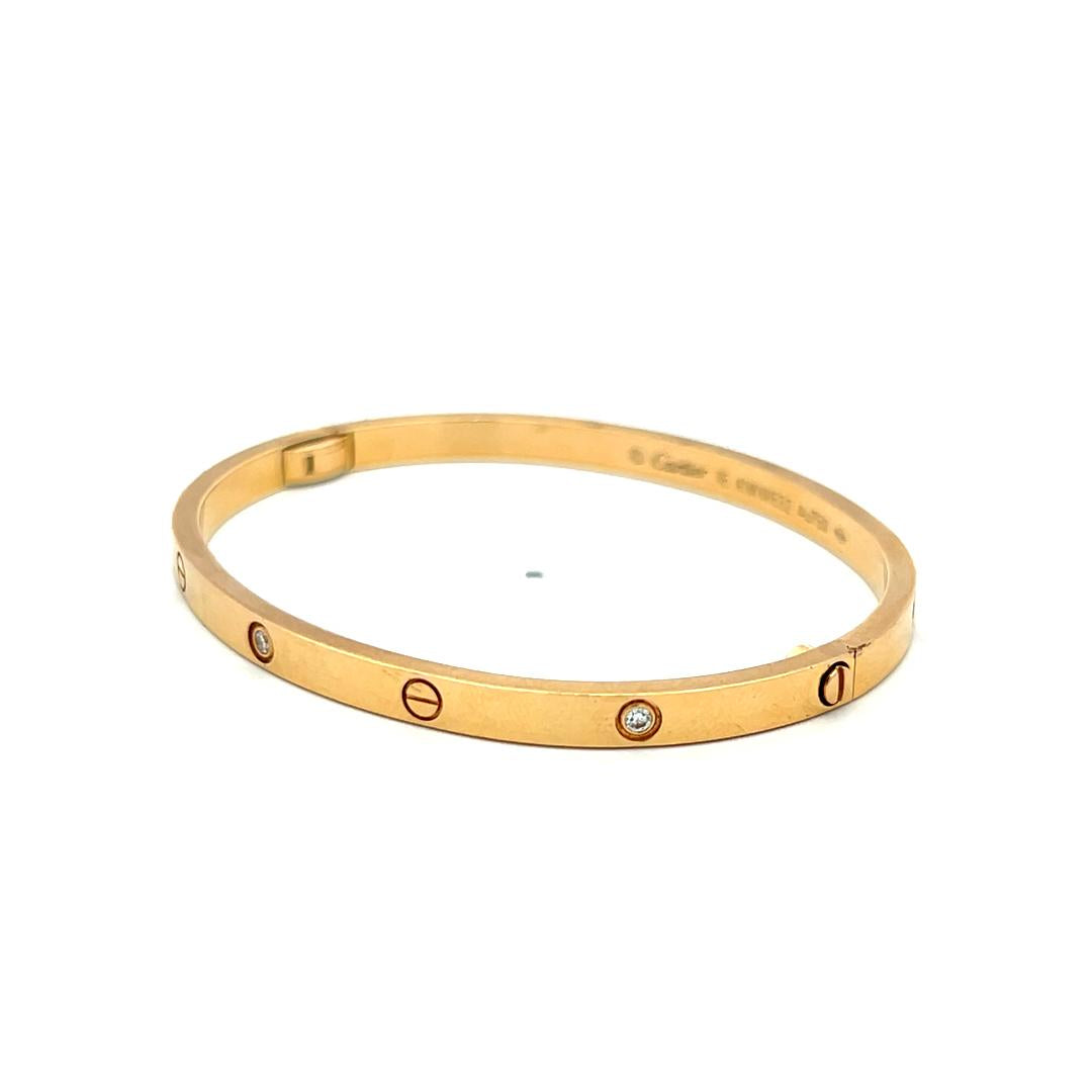 Cartier 0.15 Carat Round Diamond 18K Yellow Gold Love Bracelet Size 16
