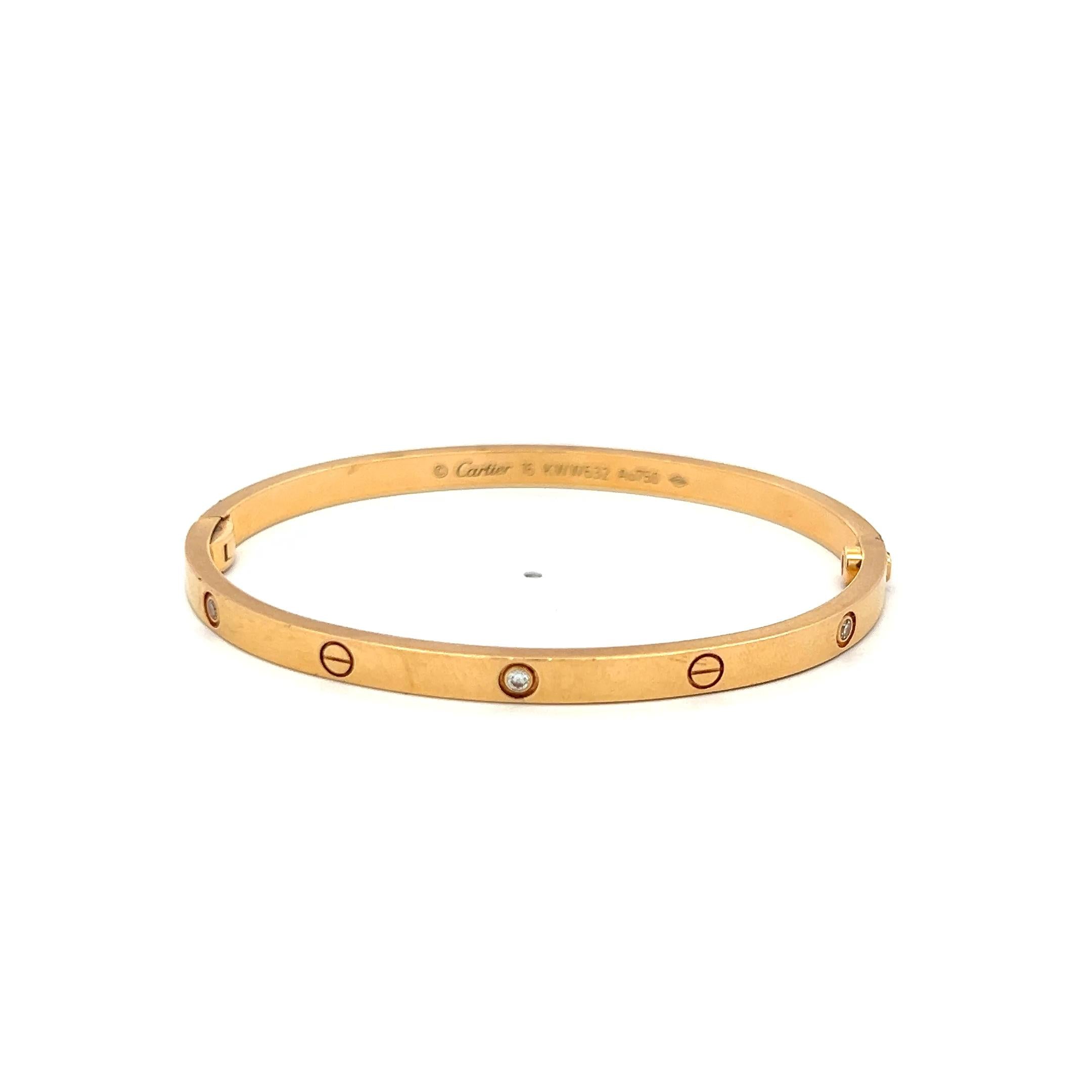 Cartier 0.15 Carat Round Diamond 18K Yellow Gold Love Bracelet Size 16