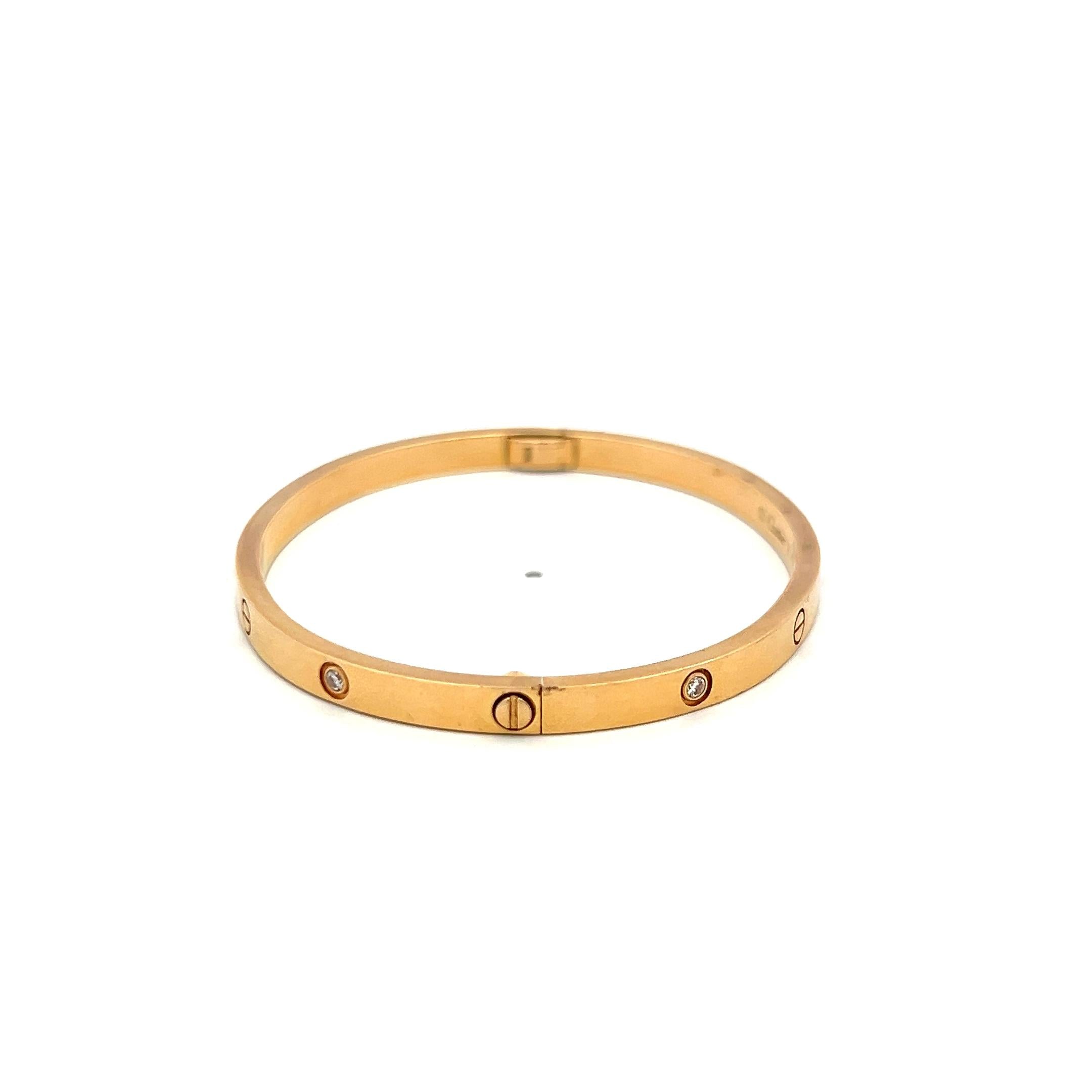 Cartier 0.15 Carat Round Diamond 18K Yellow Gold Love Bracelet Size 16