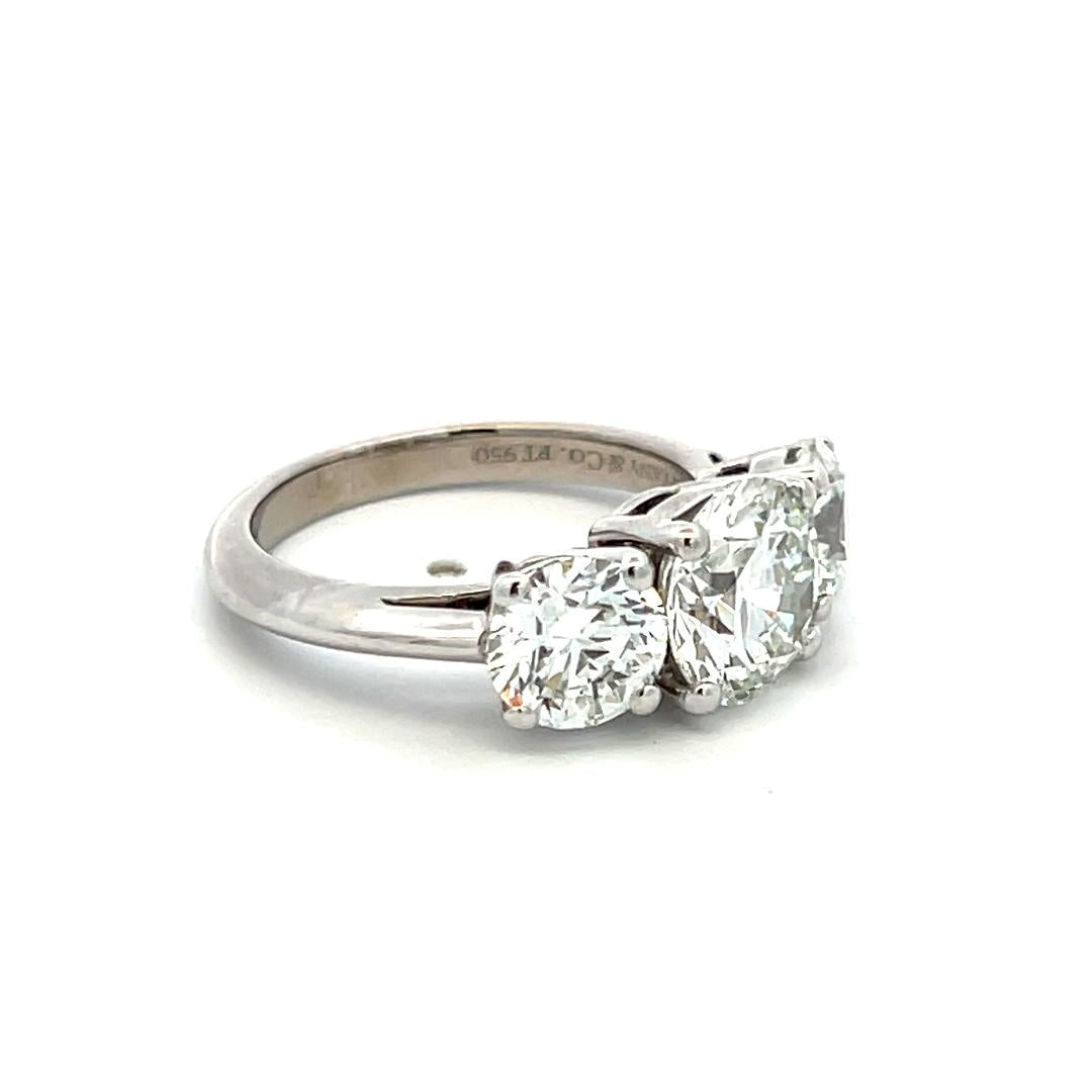 Tiffany & Co 4.22 Carat Round Brilliant G VS1 Diamond Platinum Three-Stone Ring