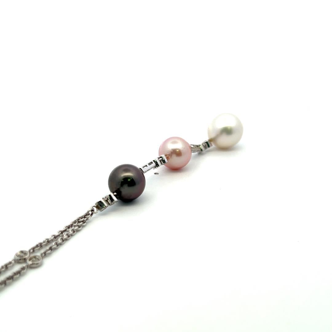 Pearl 0.78 Carat Round Brilliant G VS Diamond 18K White Gold Pendant Necklace