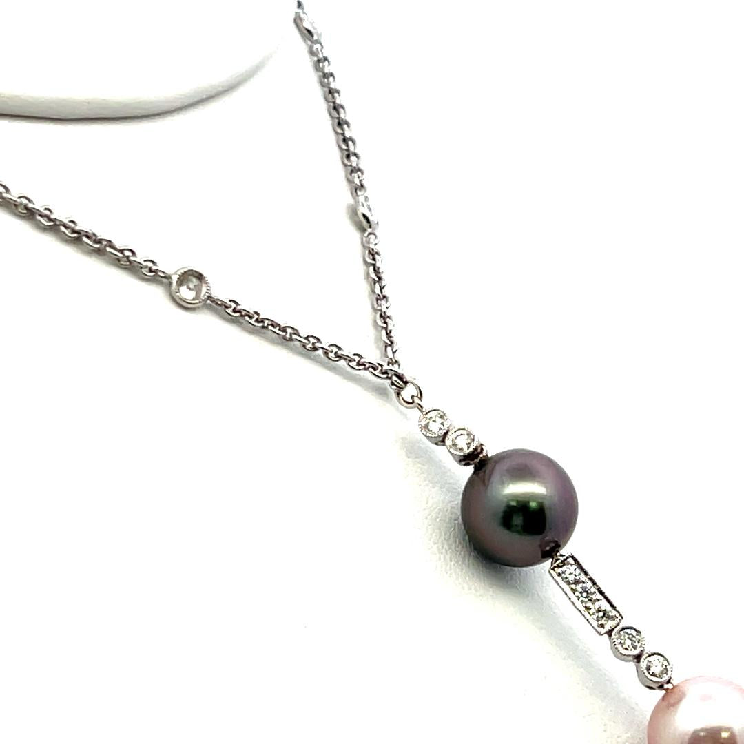 Pearl 0.78 Carat Round Brilliant G VS Diamond 18K White Gold Pendant Necklace