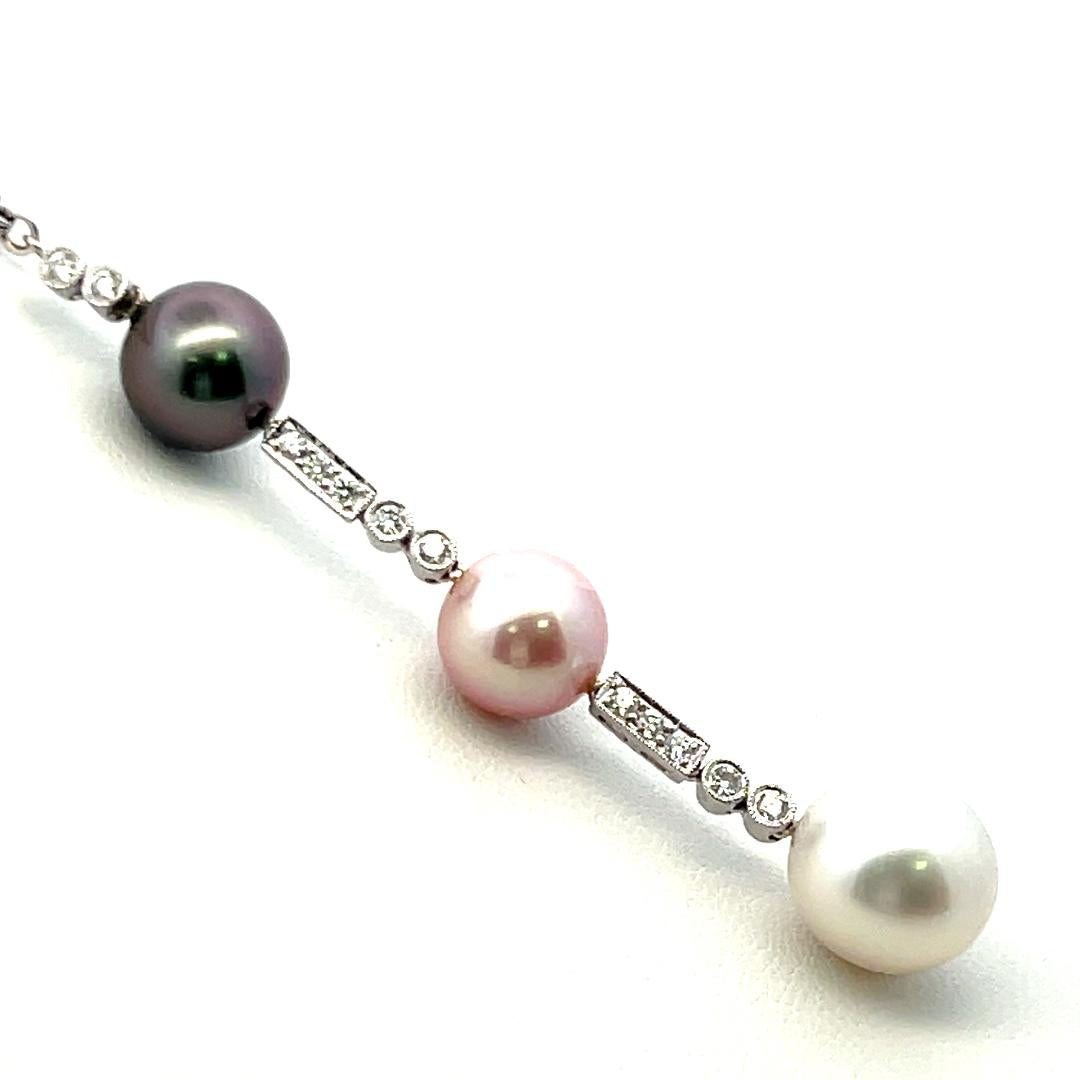 Pearl 0.78 Carat Round Brilliant G VS Diamond 18K White Gold Pendant Necklace