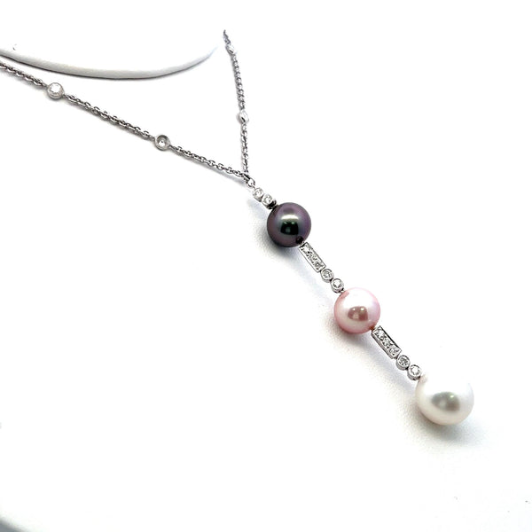 Pearl 0.78 Carat Round Brilliant G VS Diamond 18K White Gold Pendant Necklace