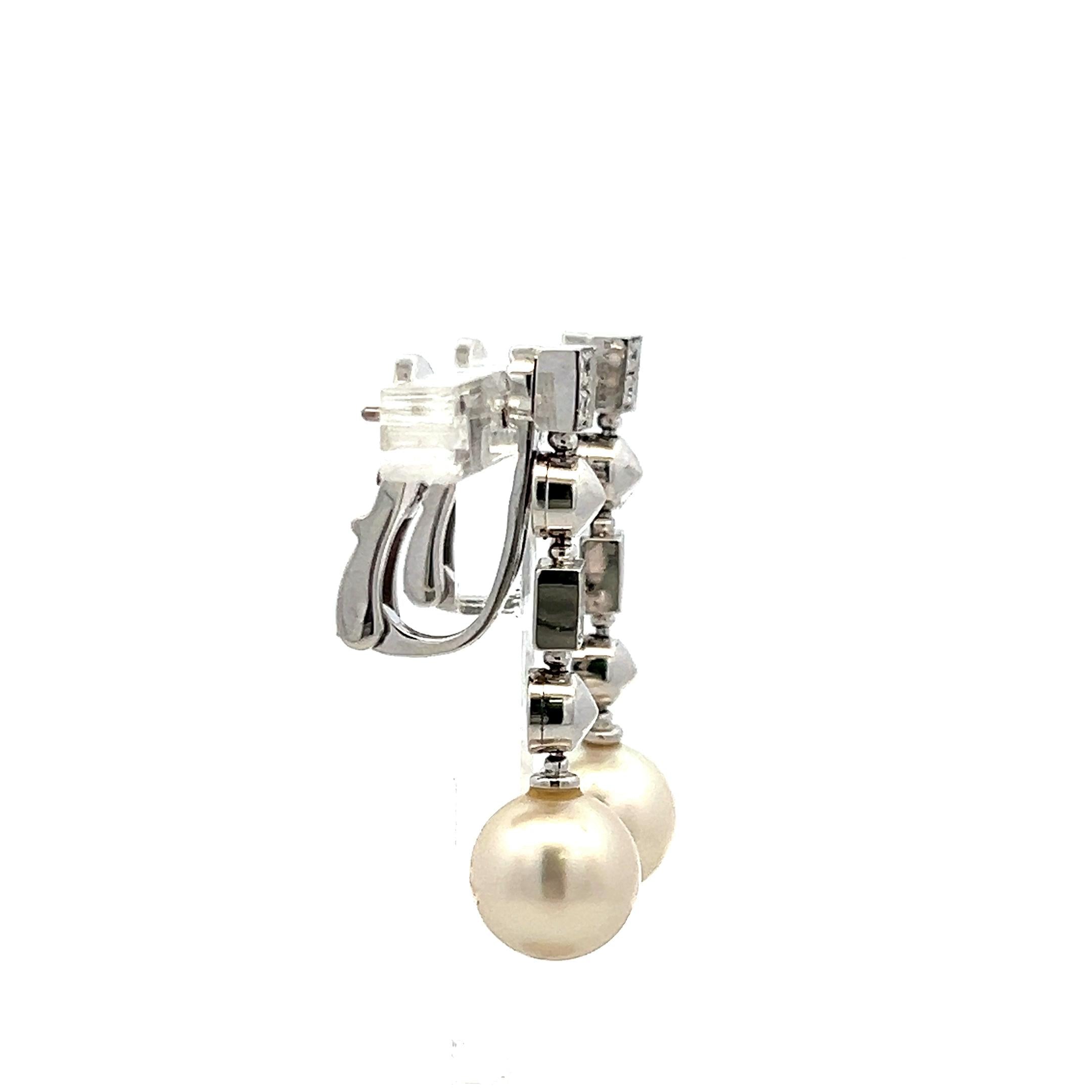 Bvlgari 9MM Pearl 0.32 Carat Round Brilliant Diamond 18K WG Drop Earrings