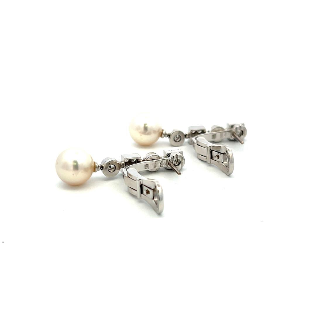 Bvlgari 9MM Pearl 0.32 Carat Round Brilliant Diamond 18K WG Drop Earrings