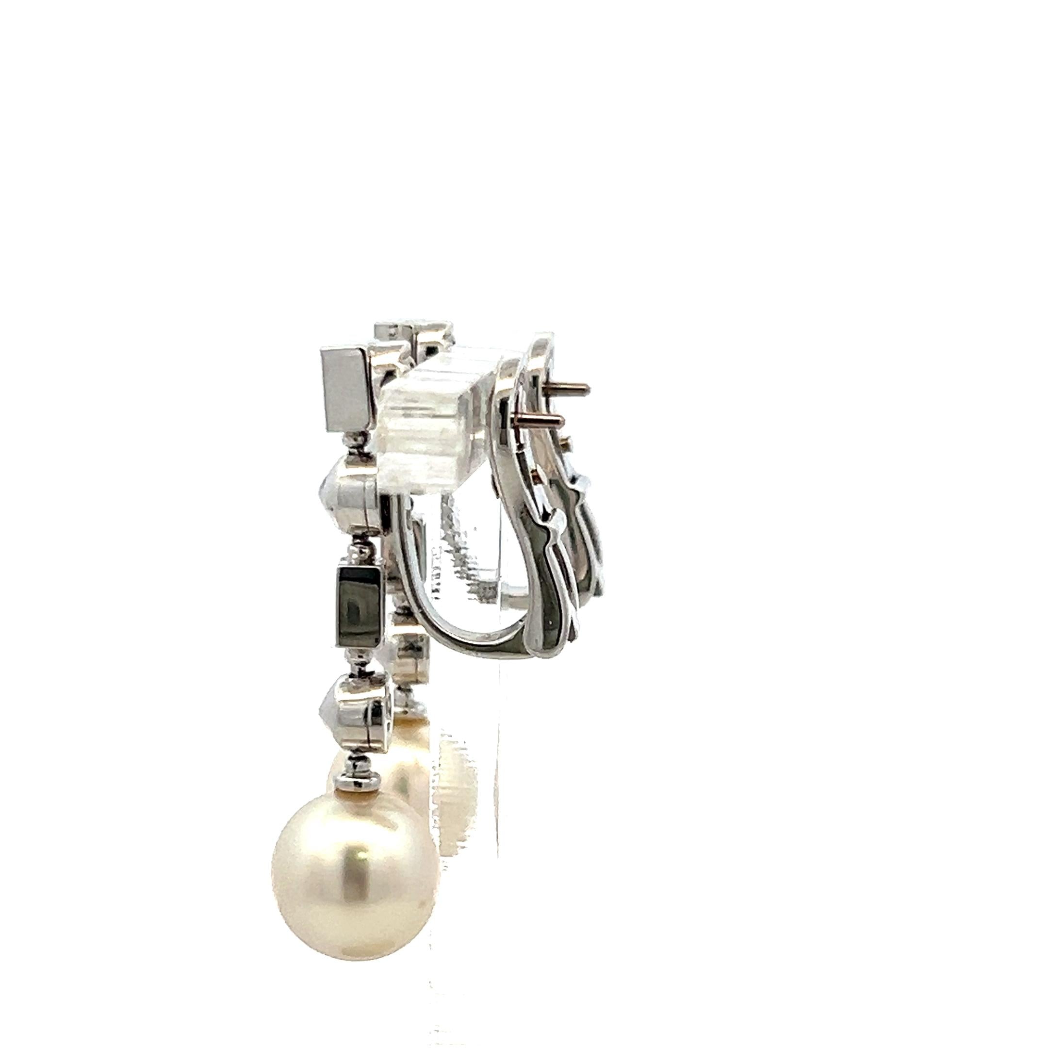 Bvlgari 9MM Pearl 0.32 Carat Round Brilliant Diamond 18K WG Drop Earrings