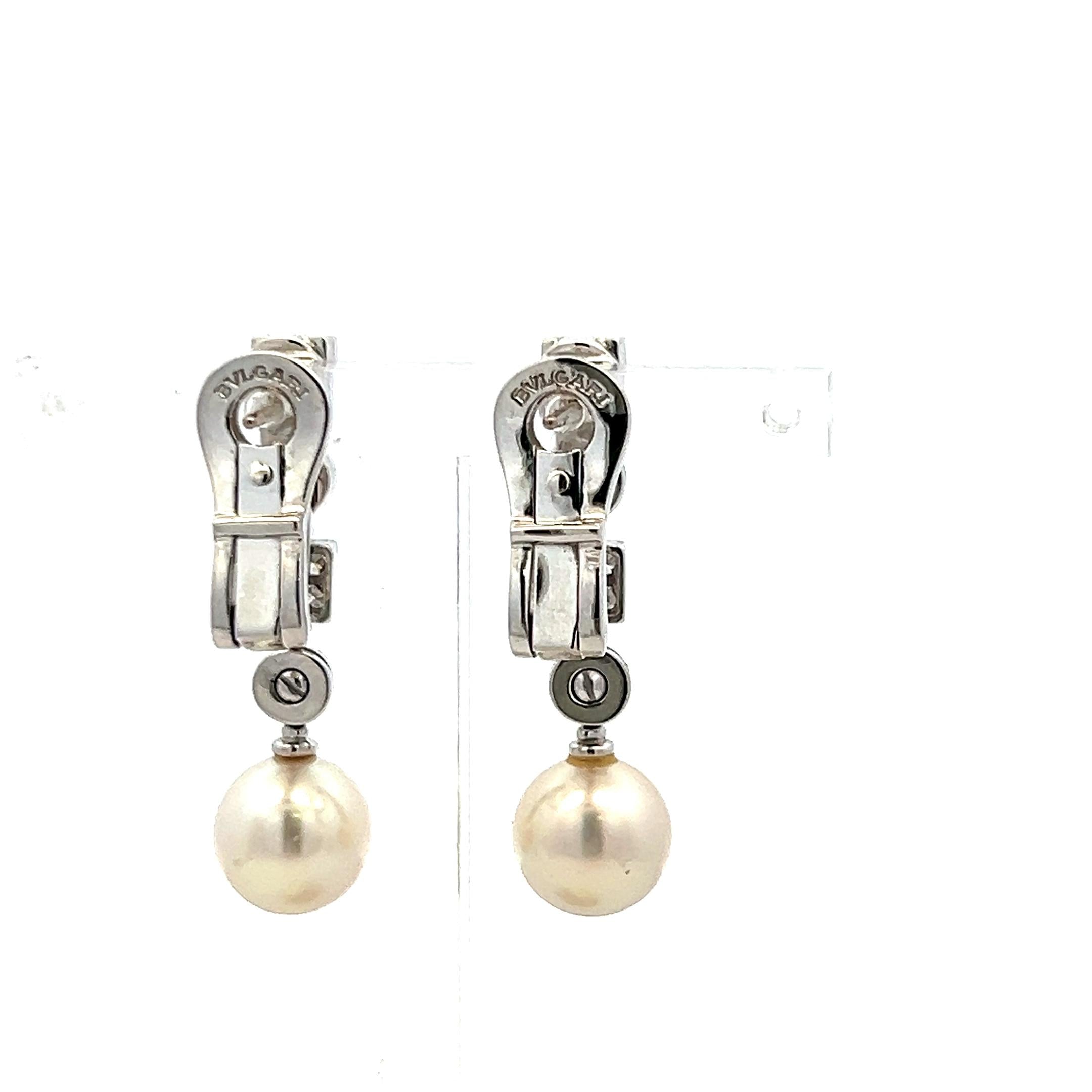 Bvlgari 18K WG Drop Earrings with 0.32ct Round F VS Diamonds 9-9.2mm Akoya Pearl