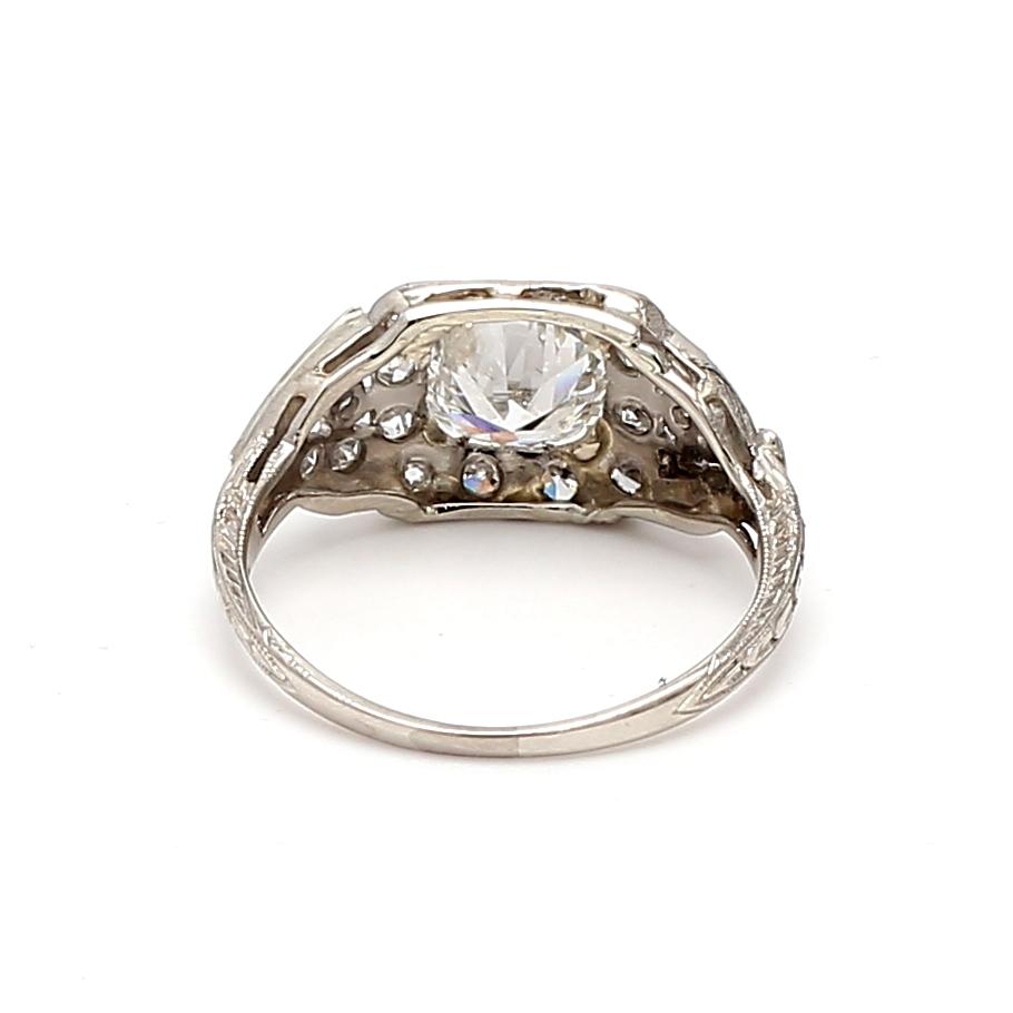 1.86 Carat Circular Brilliant Cut G-I2 Diamond Platinum Art Deco Ring