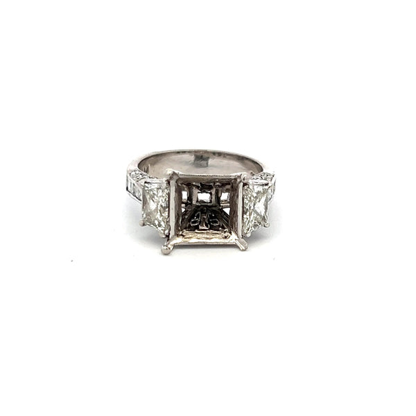 2.14 Carat Trapezoid Round and Princess Cut Diamond Platinum Semi Mount Ring