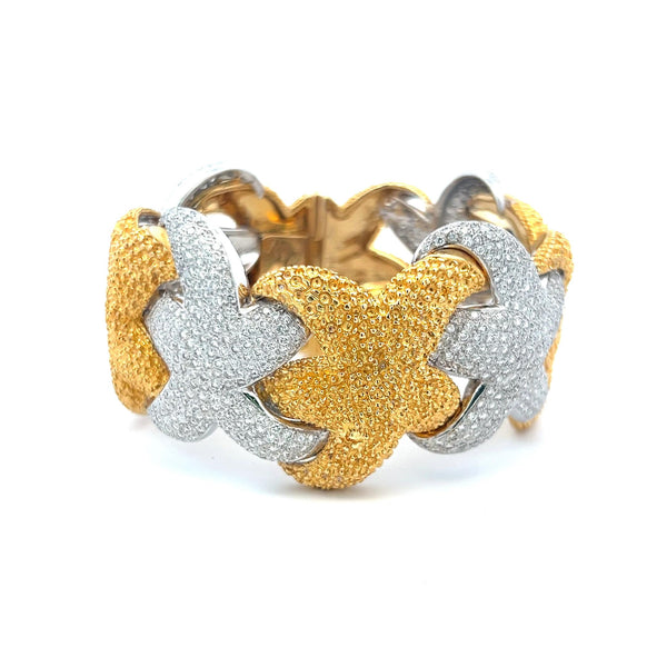 17.00ct G VS Diamond Two-Tone 18K Gold Floral Bangle Bracelet (Vintage Estate)