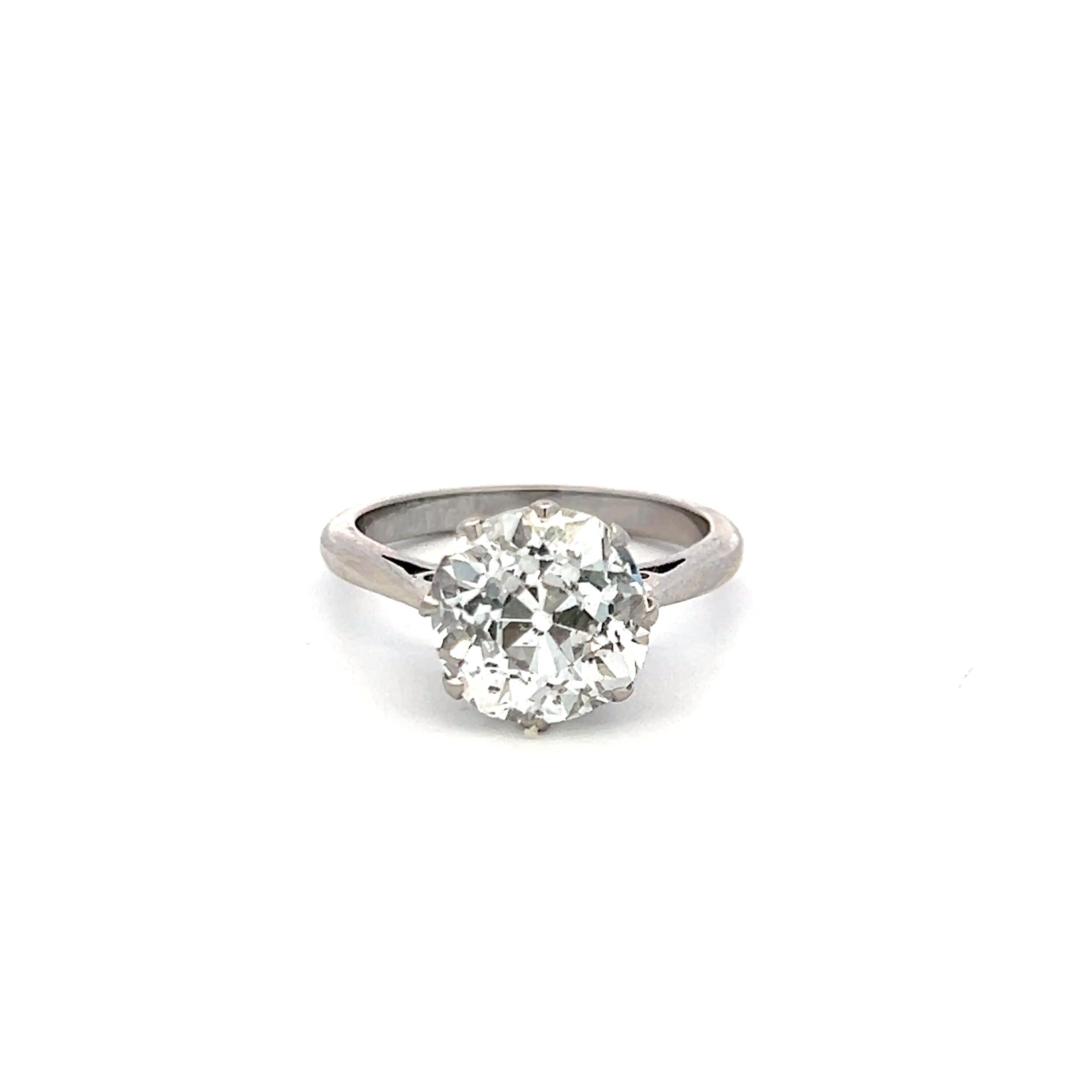 Platinum Engagement Ring with 4.25 Carat Old Miner Cut Diamond Size 7 J-I1 GIA