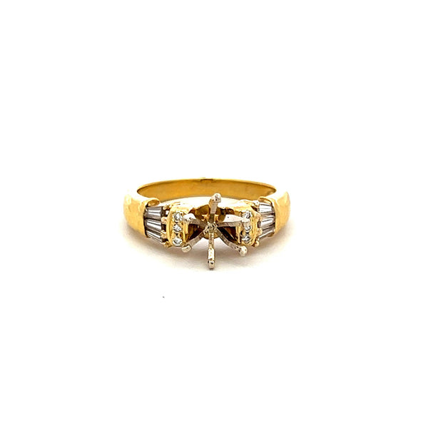 0.33 Carat Tapered Baguette and Round Diamond 14K Yellow Gold Semi Mount Ring