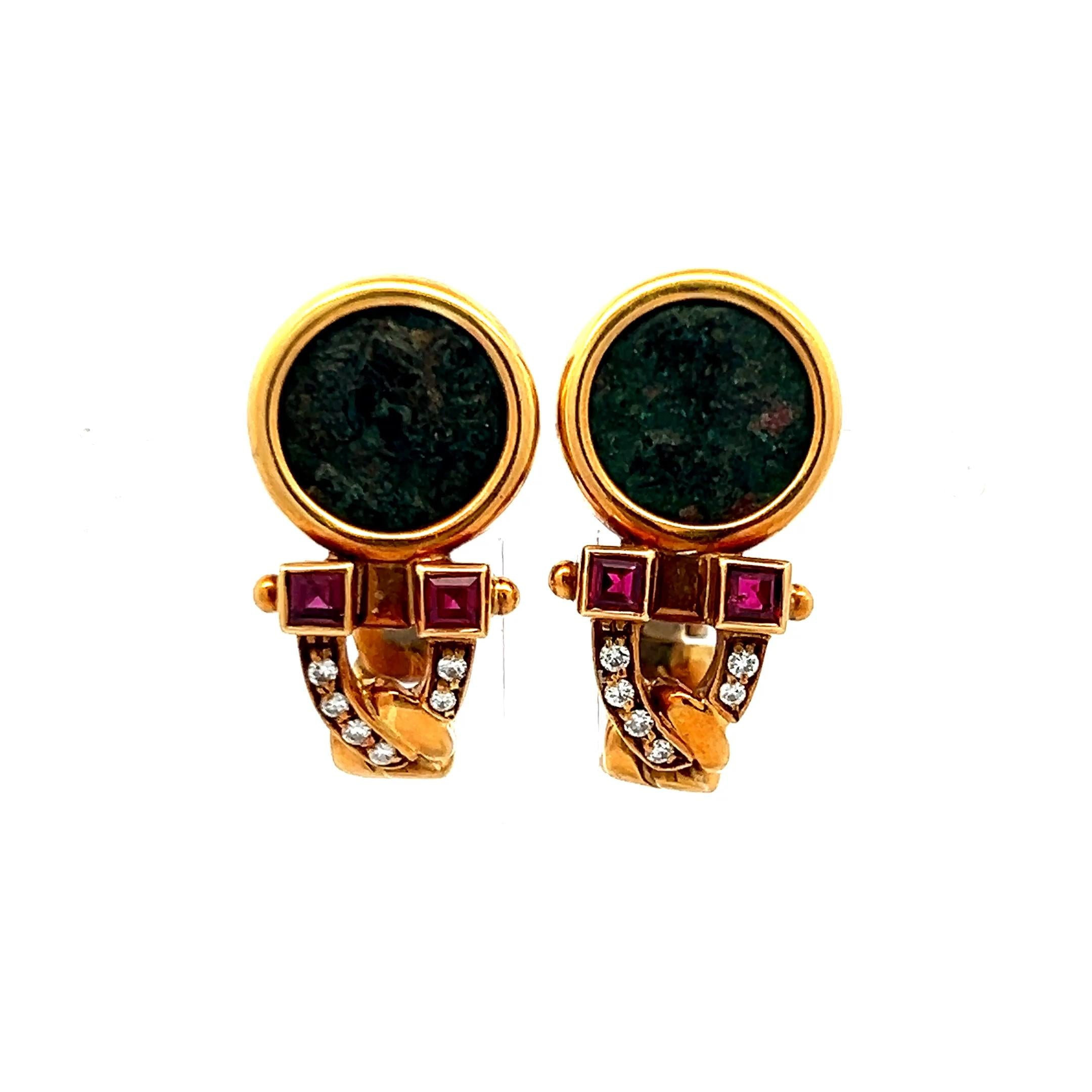 Fred 0.20 Carat Ruby 0.12 Carat Round Diamond 18K Yellow Gold Clip On Earrings