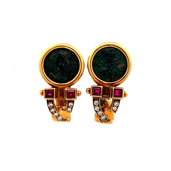 Fred 0.20 Carat Ruby 0.12 Carat Round Diamond 18K Yellow Gold Clip On Earrings