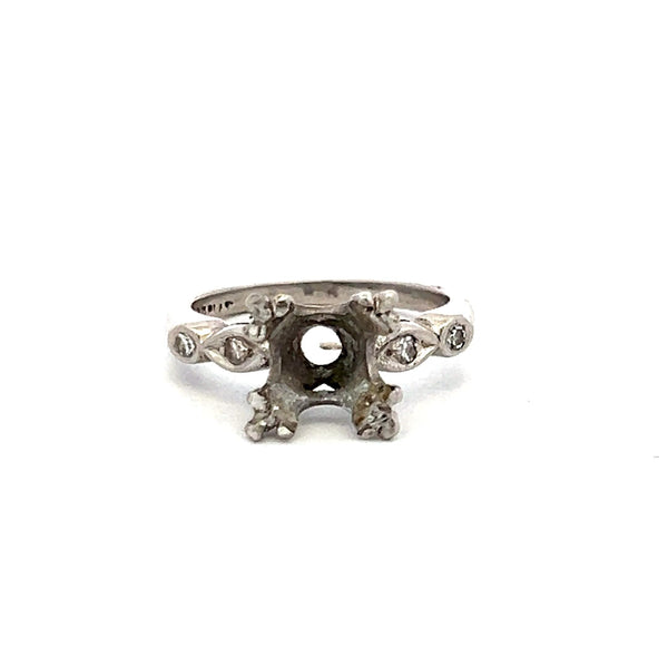 0.10 Carat Old European Cut H SI Diamond Platinum Semi Mount Ring