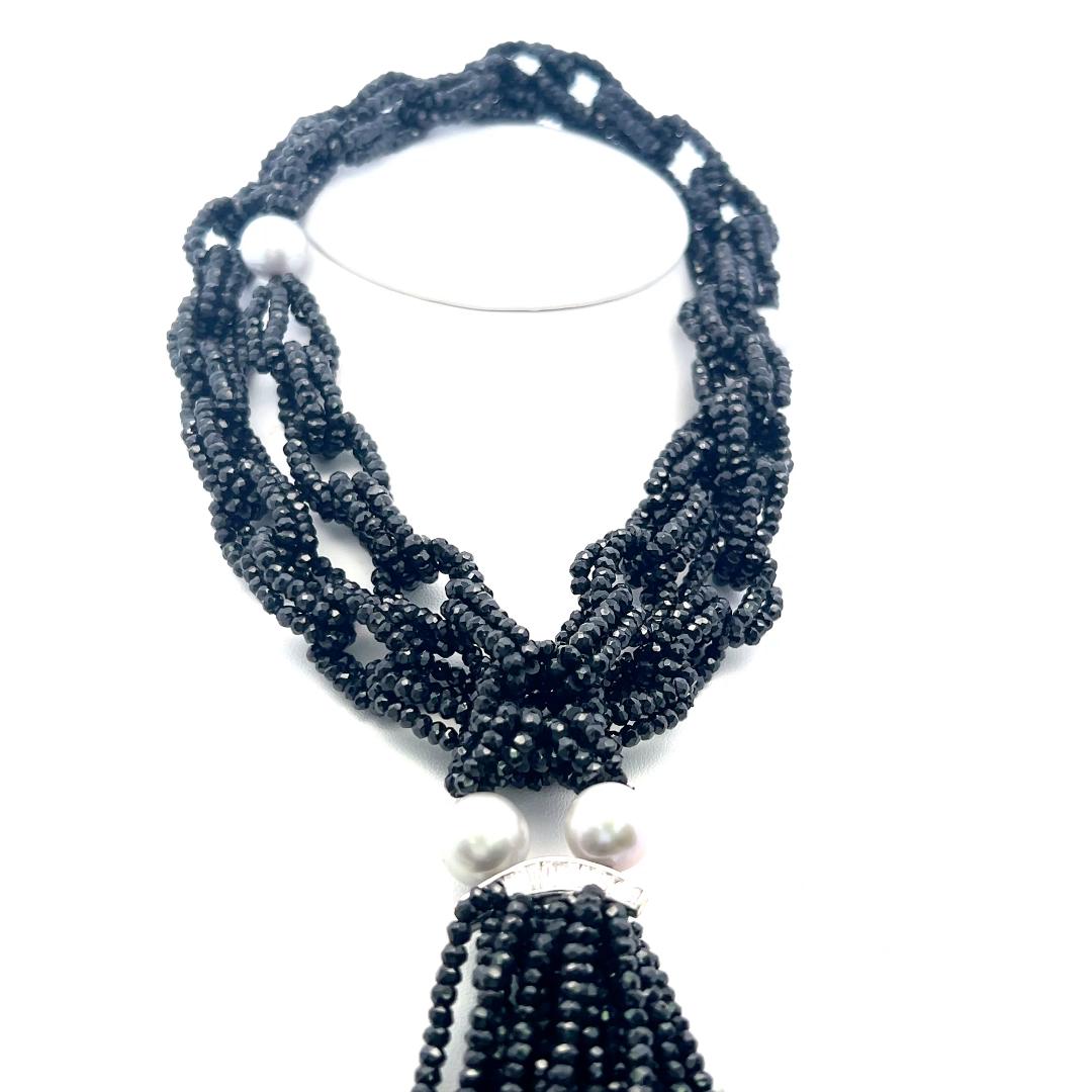 Vintage 18 Karat White Gold Beaded Necklace with 12.5MM Pearls and .85ct Diamond