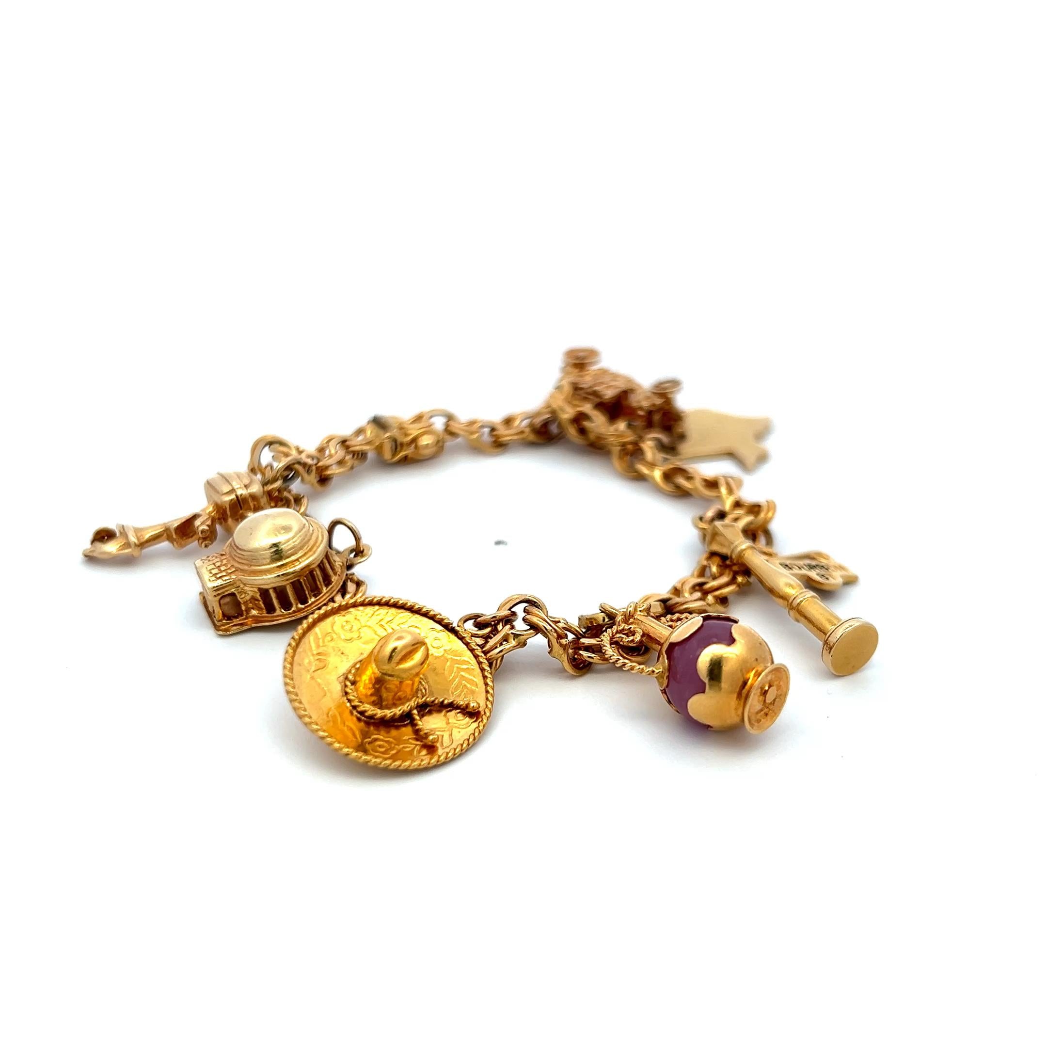 Vintage 18 Karat Yellow Gold Charm Bracelet 35.3 Grams 6.5 Inch