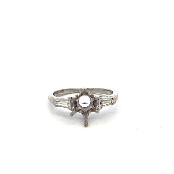 0.12 Carat Tapered Baguette Shape I SI Diamond Platinum Semi Mount Ring