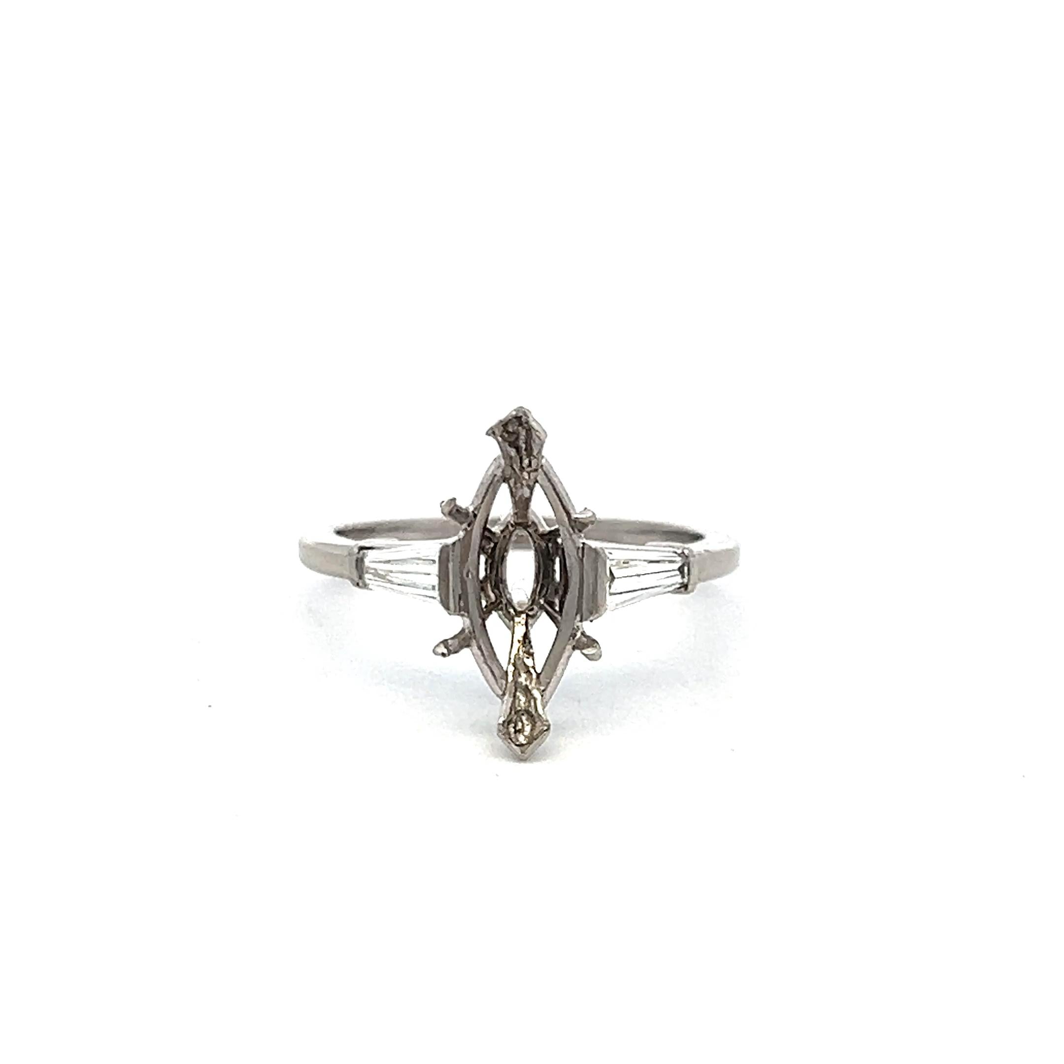 0.20 Carat Tapered Baguette Shape H VS Diamond Platinum Semi Mount Ring