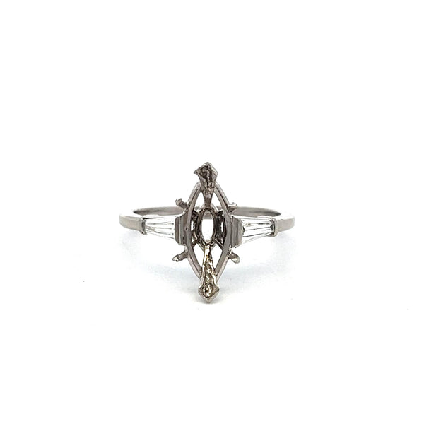 0.20 Carat Tapered Baguette Shape H VS Diamond Platinum Semi Mount Ring